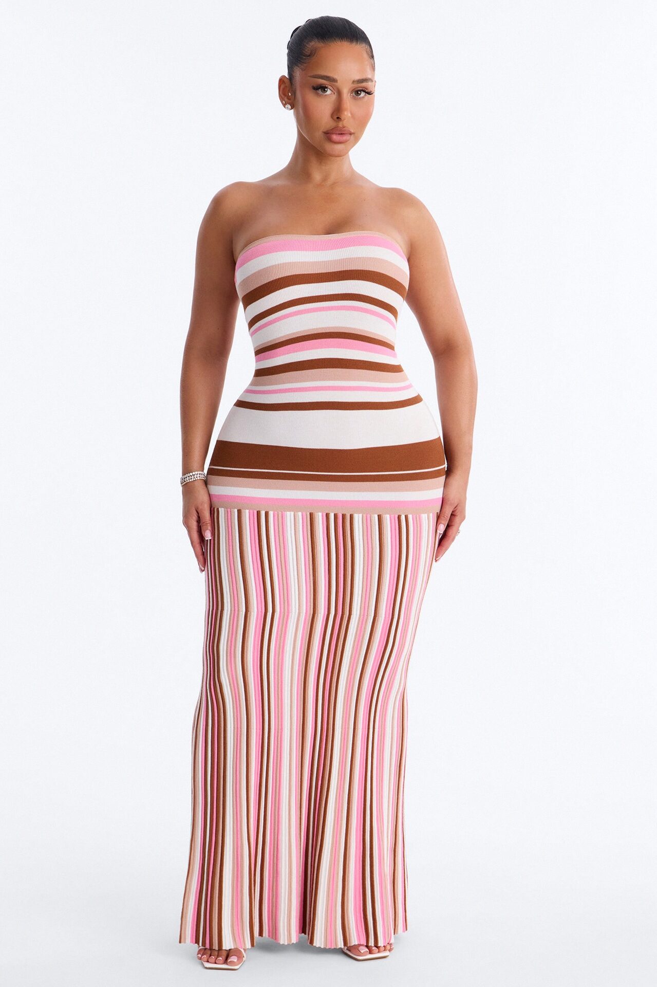 Sweet As Candy Strapless Sweater Maxi Dress - Pink/combo