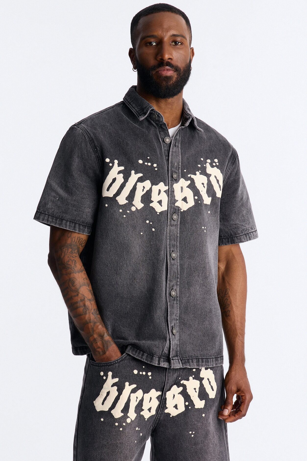 Been Blessed Denim Button Up Shirt - Black Wash