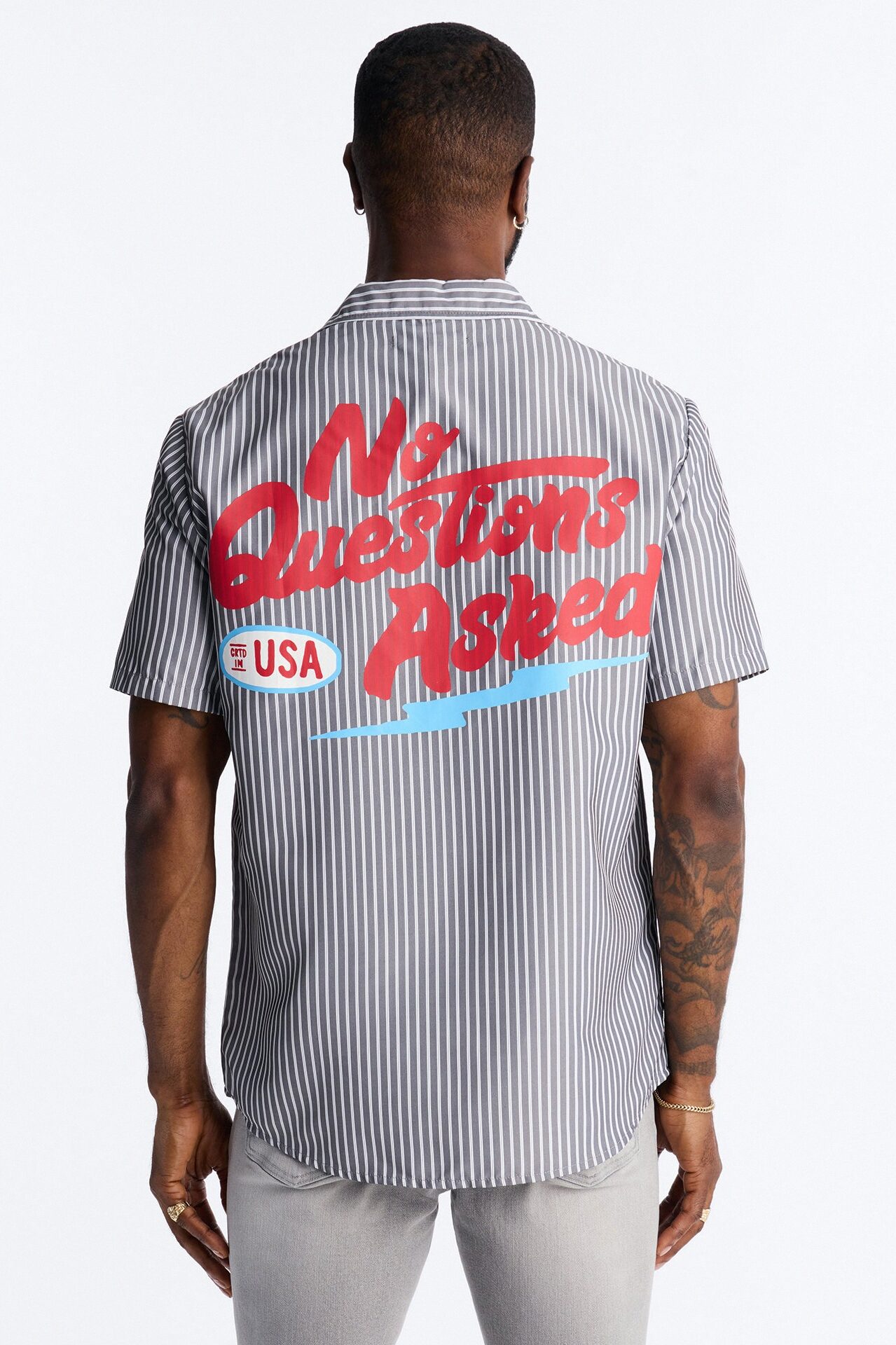 Cropped No Questions Asked Striped Button Up Shirt - Black