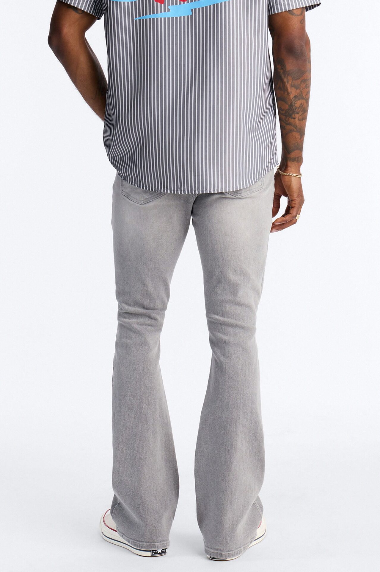Essential Destroyed Stacked Slim Flare Stretch Jean - Grey