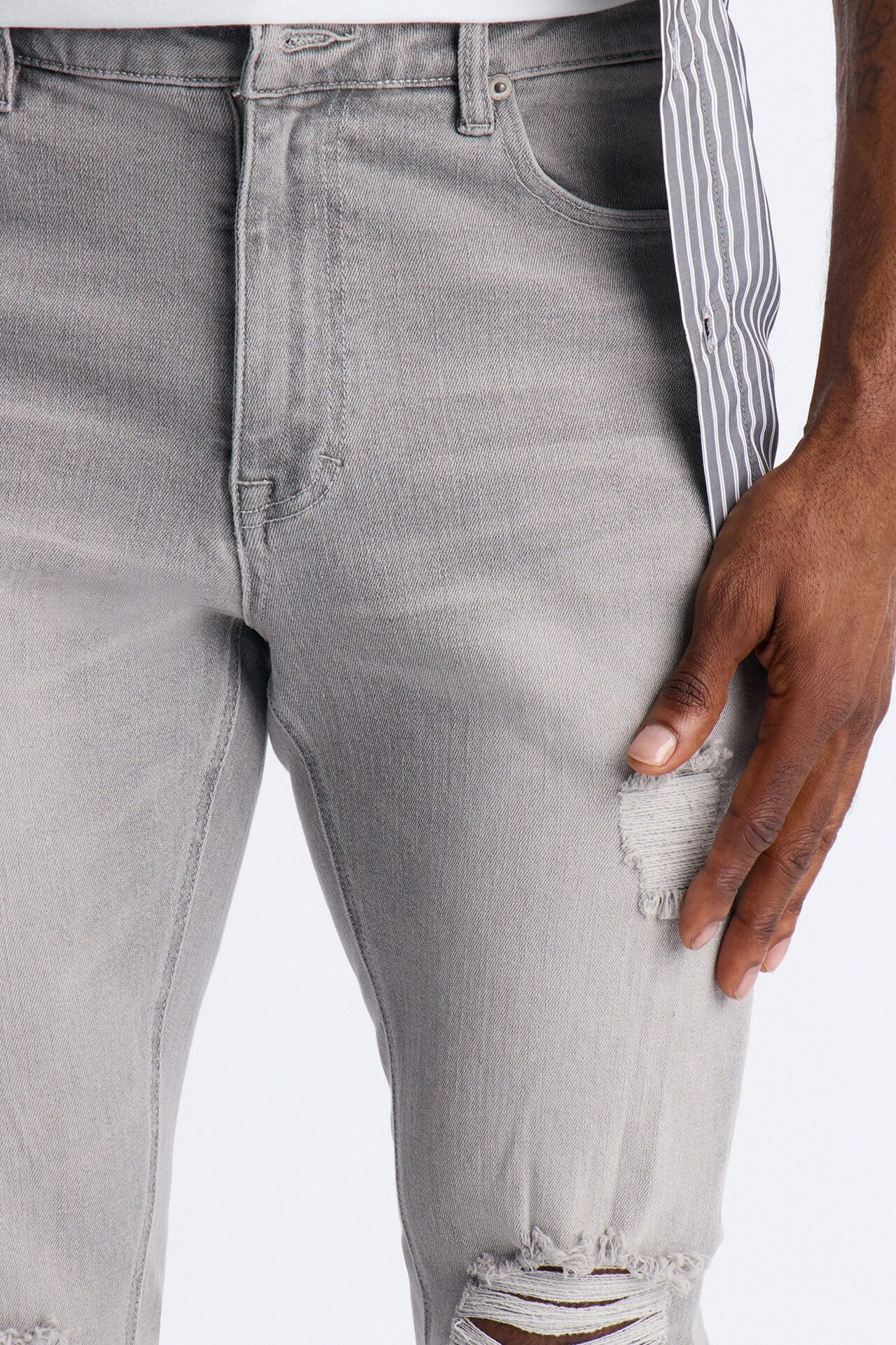 Essential Destroyed Stacked Slim Flare Stretch Jean - Grey