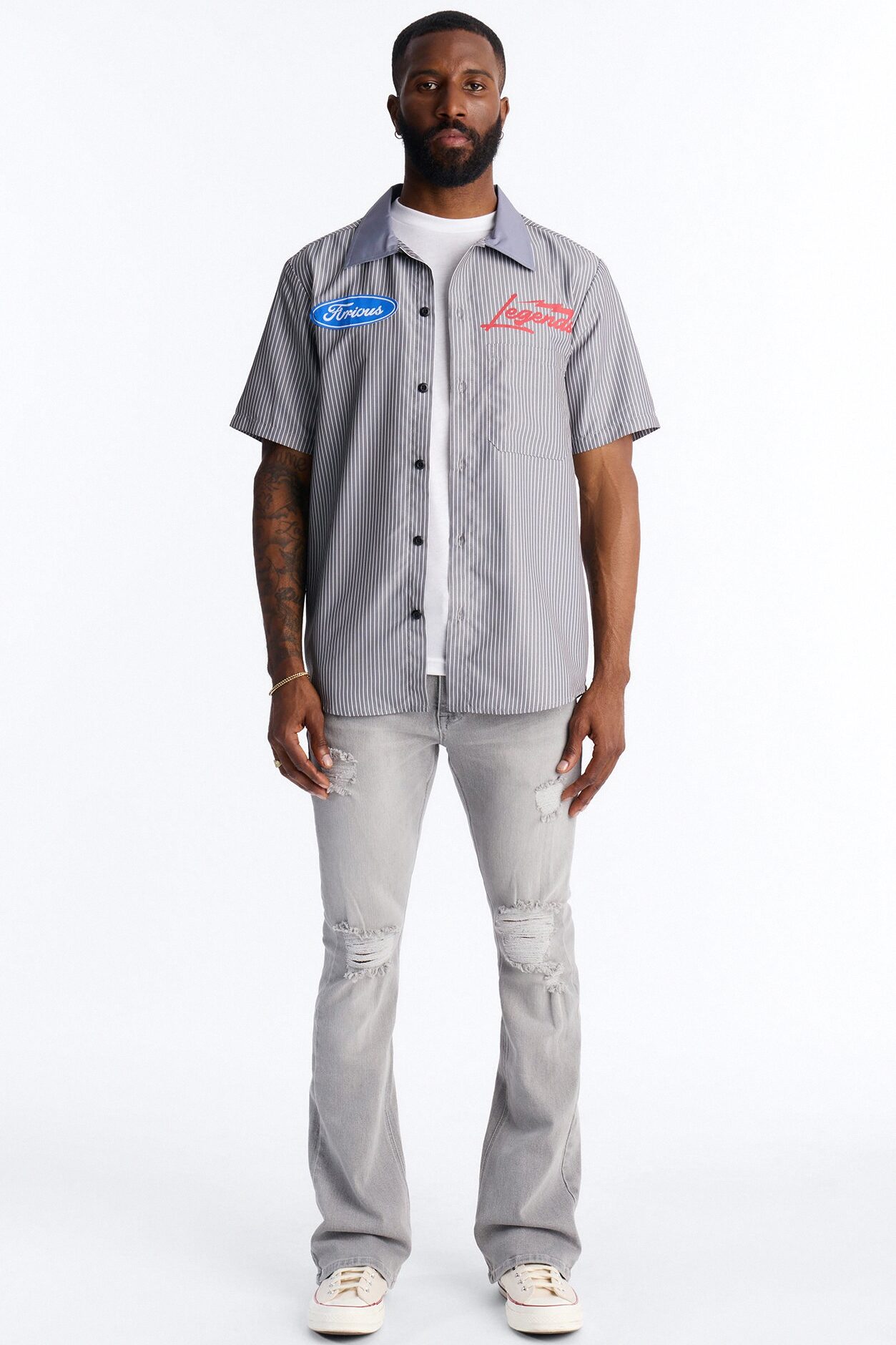 Cash Only Striped Button Up Shirt - Black