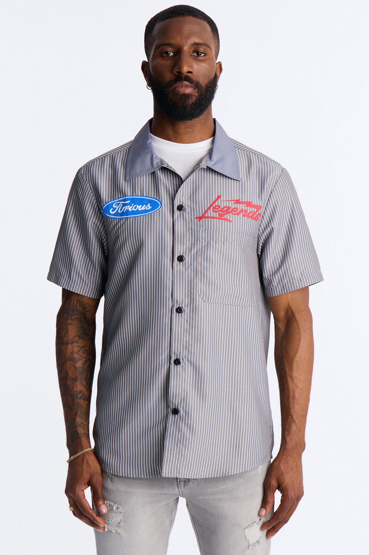 Cash Only Striped Button Up Shirt - Black