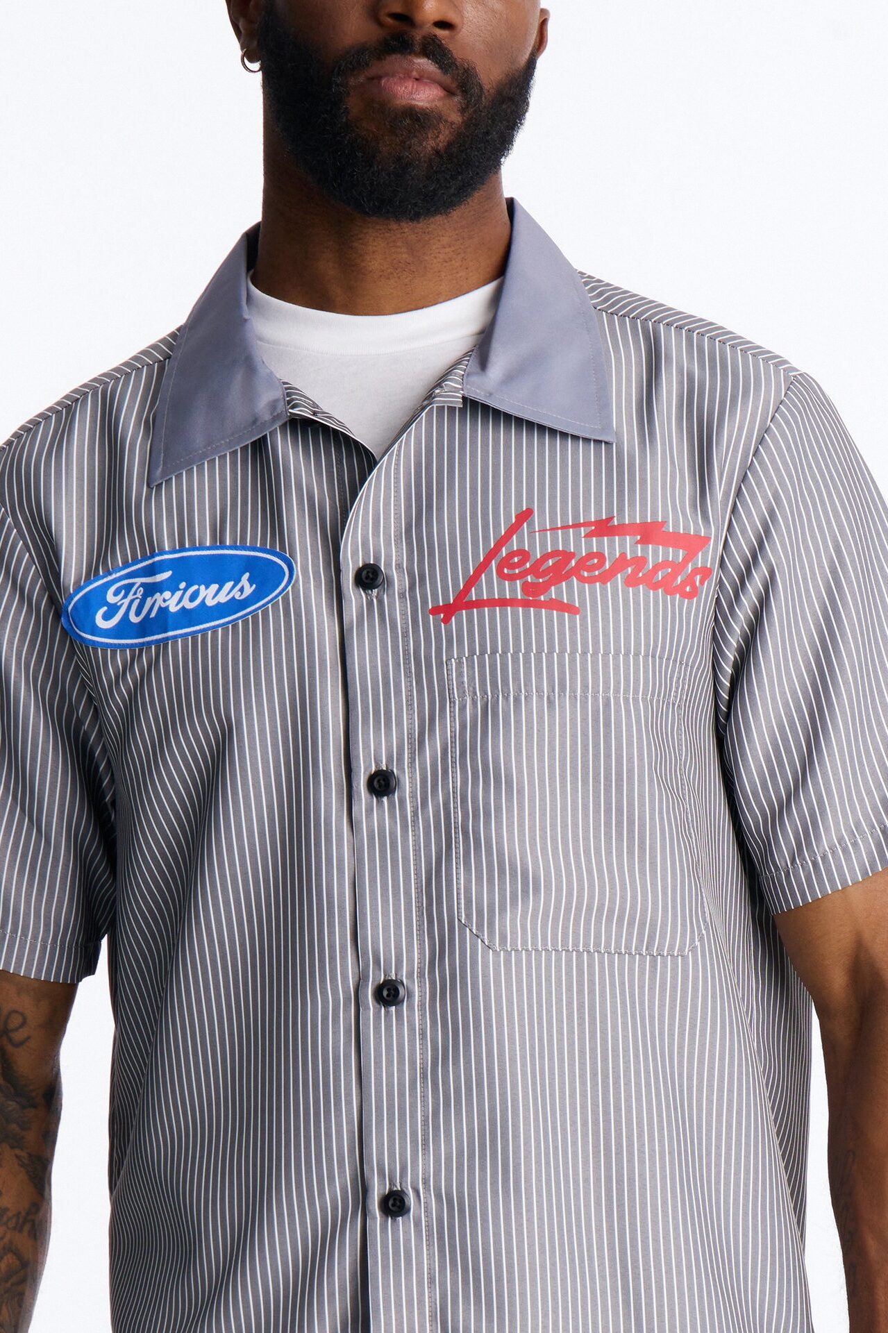 Cash Only Striped Button Up Shirt - Black
