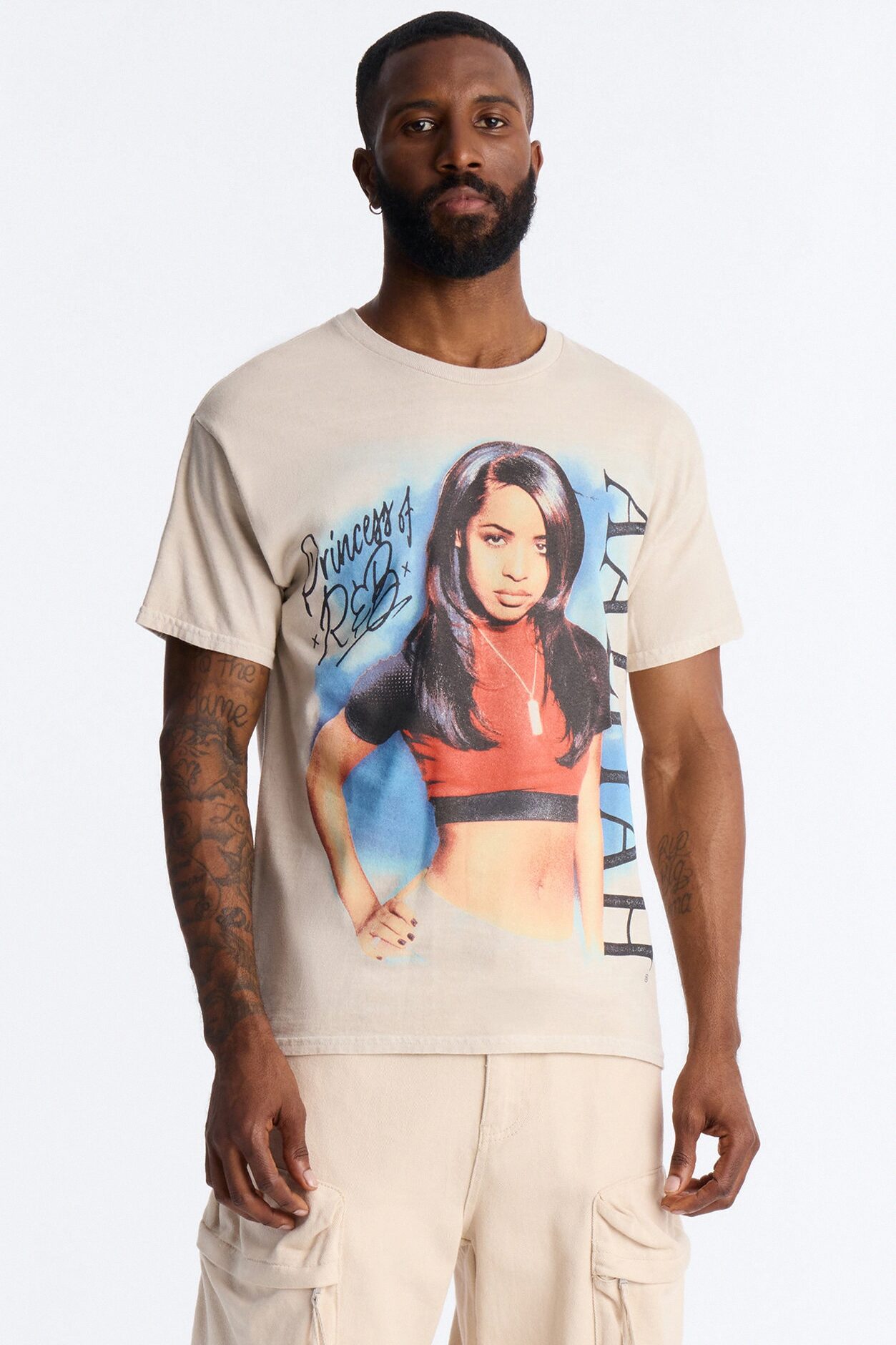Aaliyah Princess Of R&B Short Sleeve Tee - Taupe