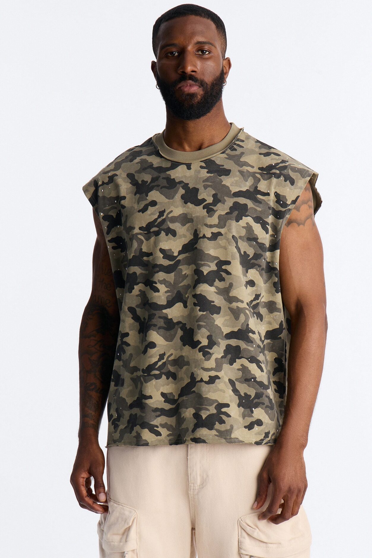 Boxy Cropped Street Soldier Camo Muscle Tee - Camouflage