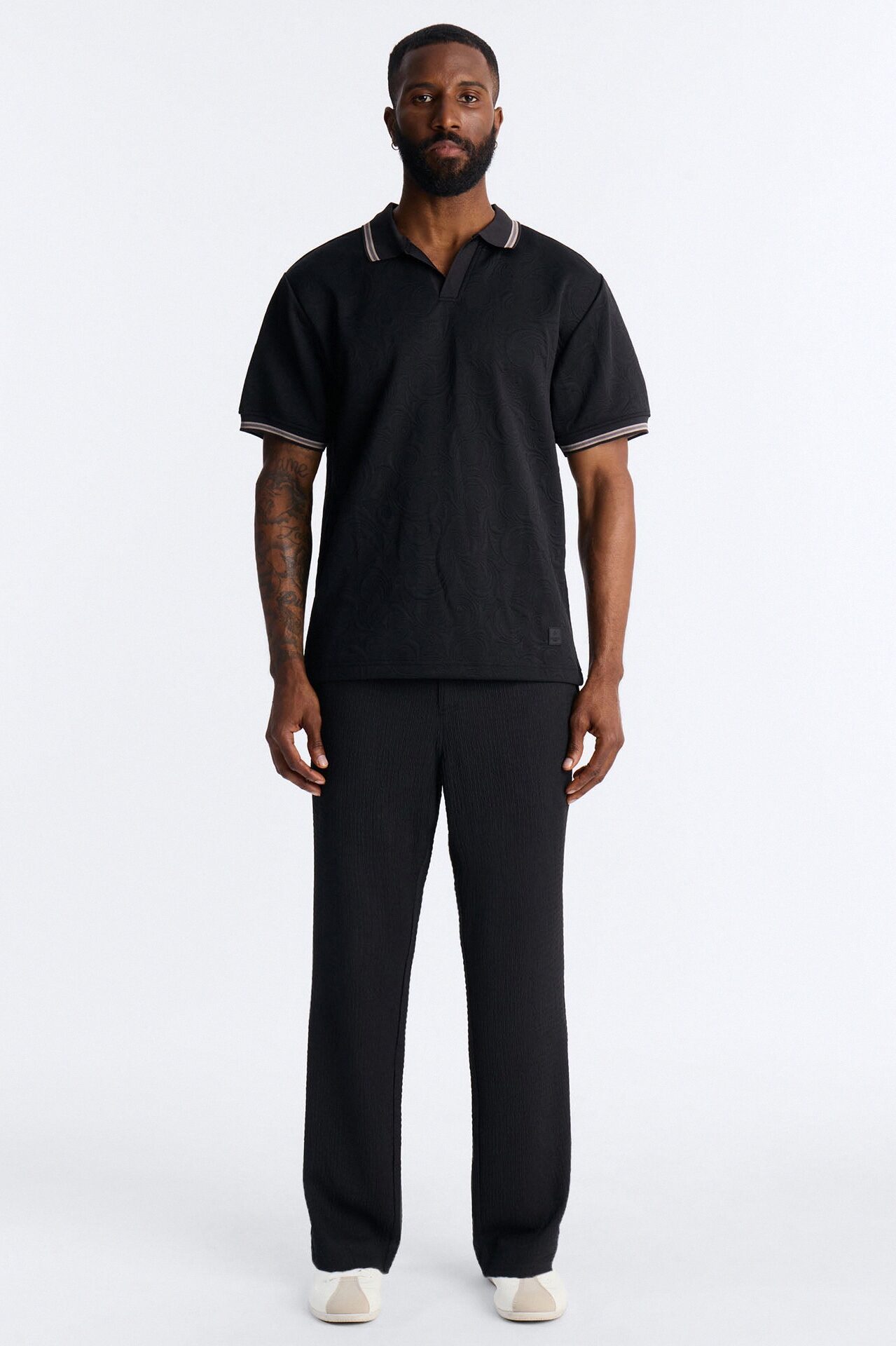 Saints Floral Johnny Collar Polo - Black