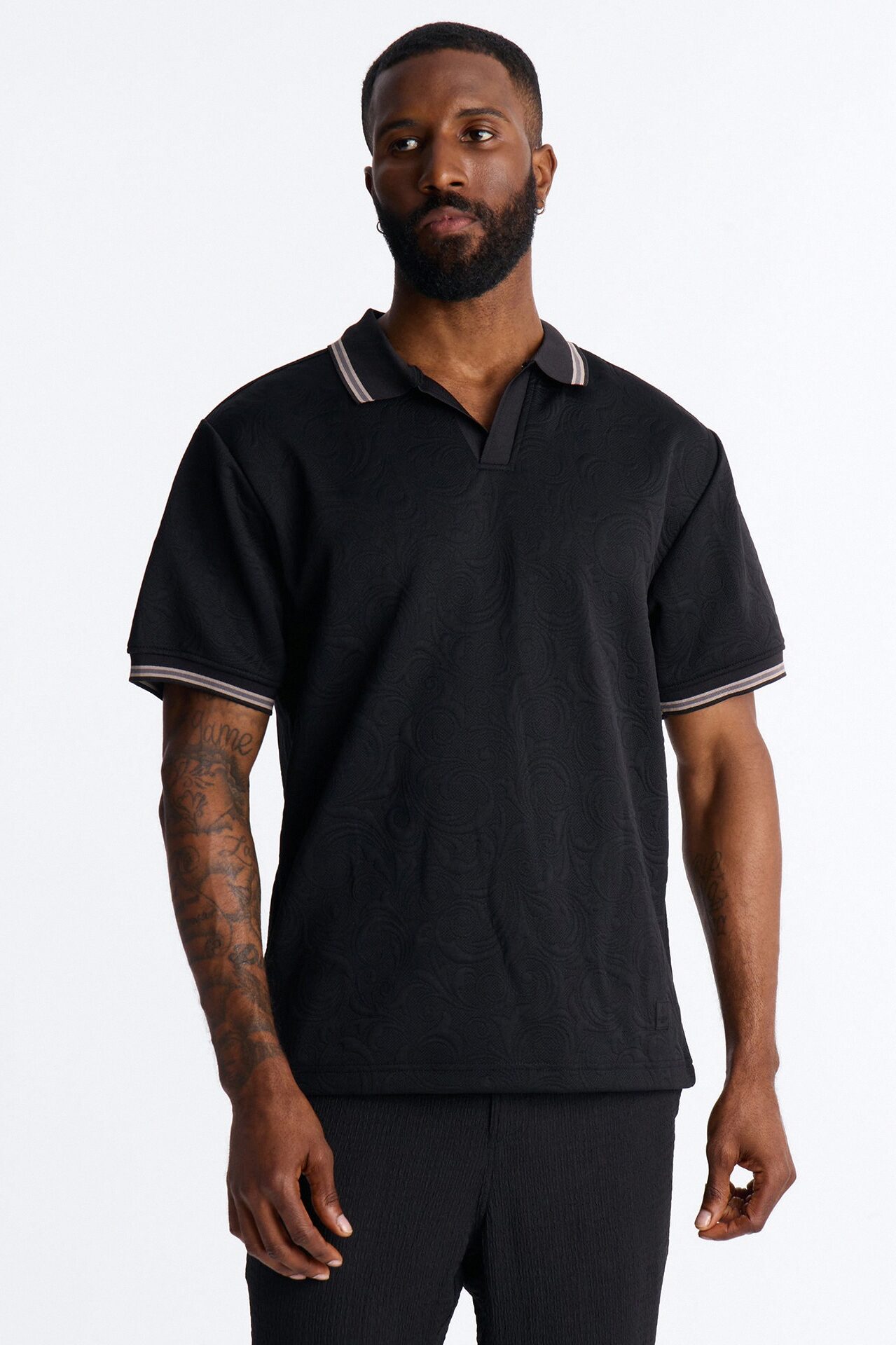 Saints Floral Johnny Collar Polo - Black