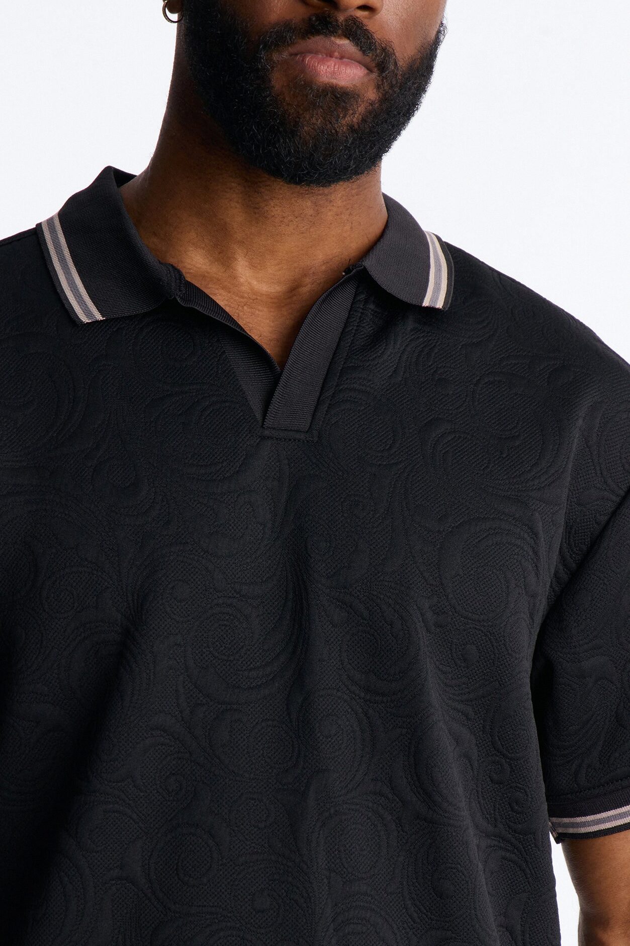 Saints Floral Johnny Collar Polo - Black