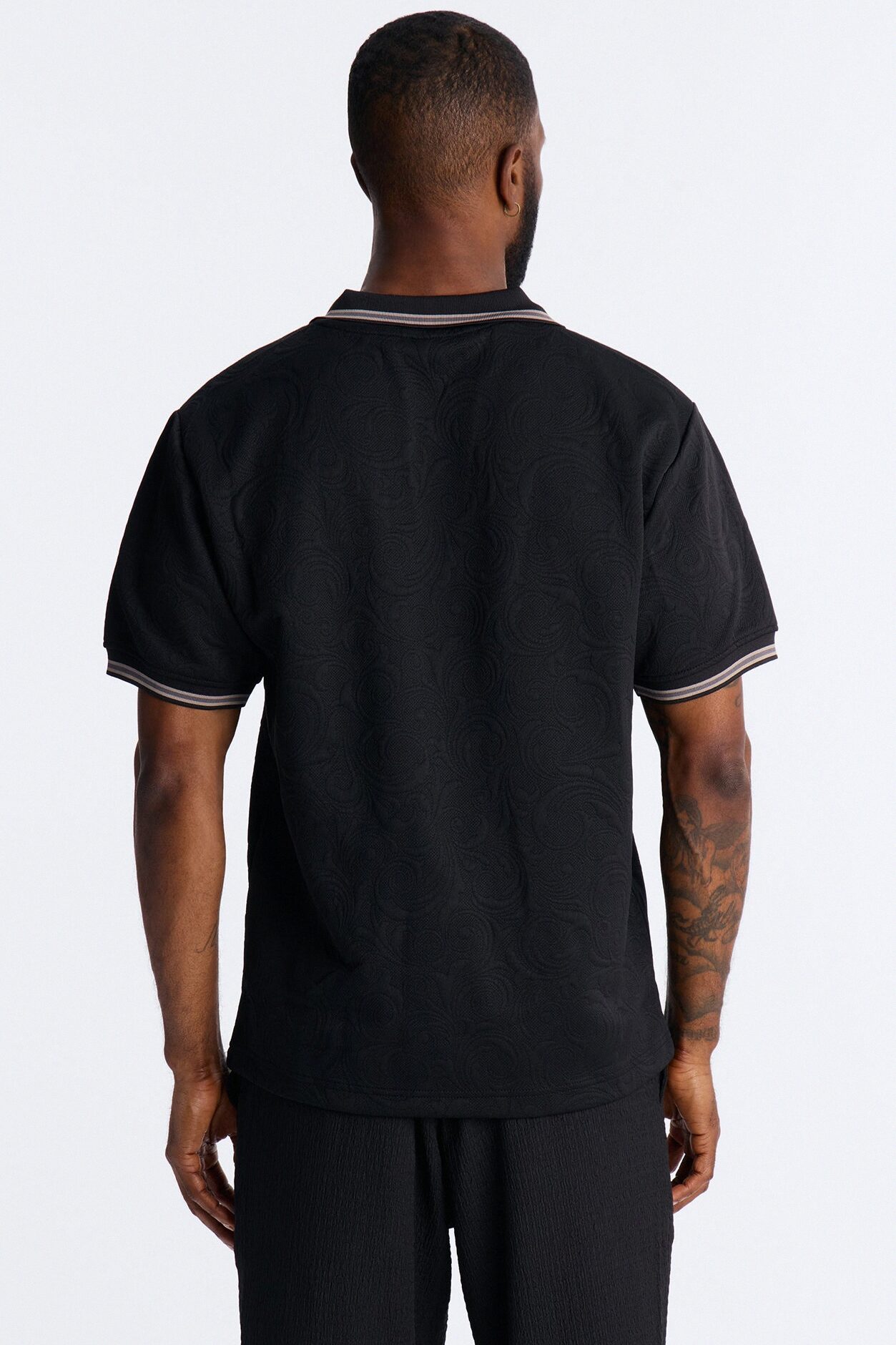 Saints Floral Johnny Collar Polo - Black