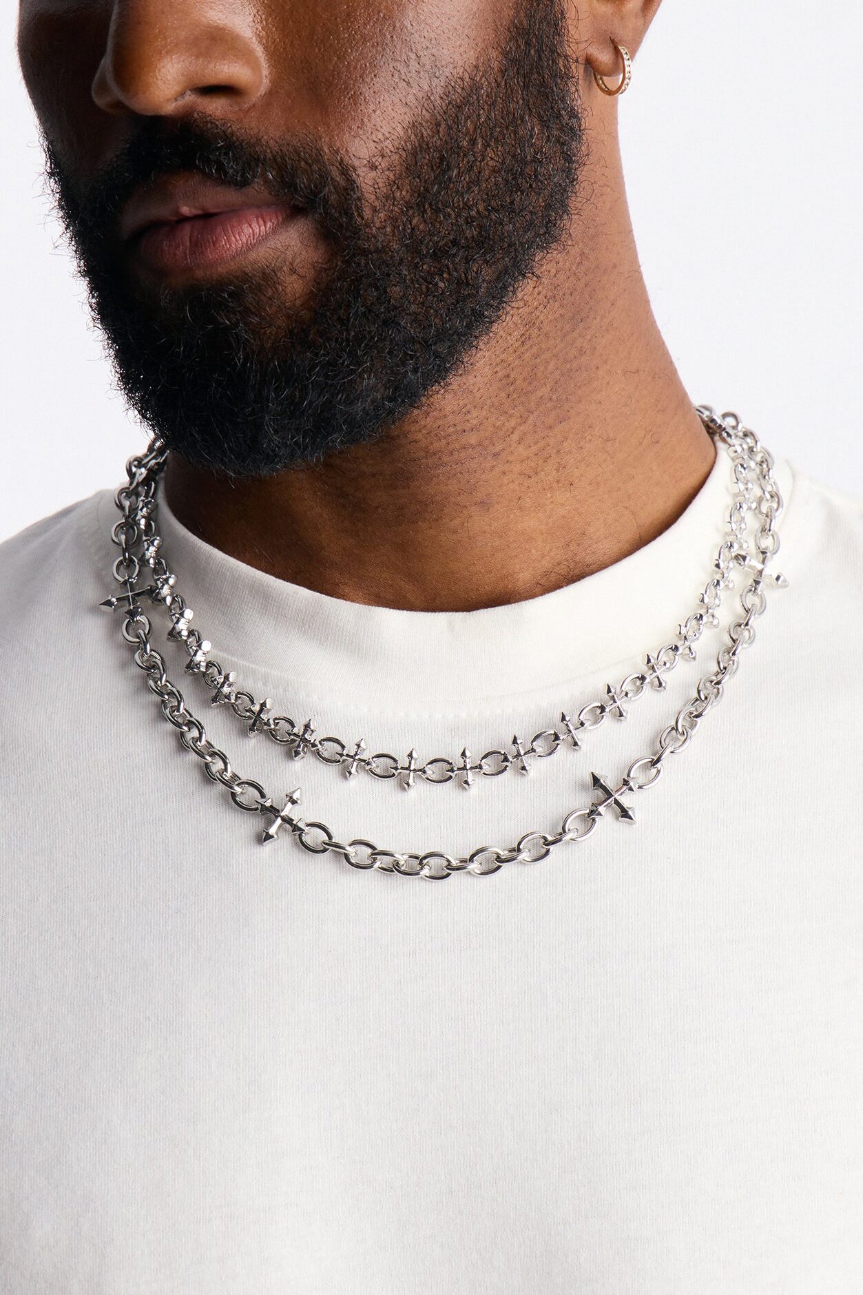 Gothic Cross Necklace Set - Silver