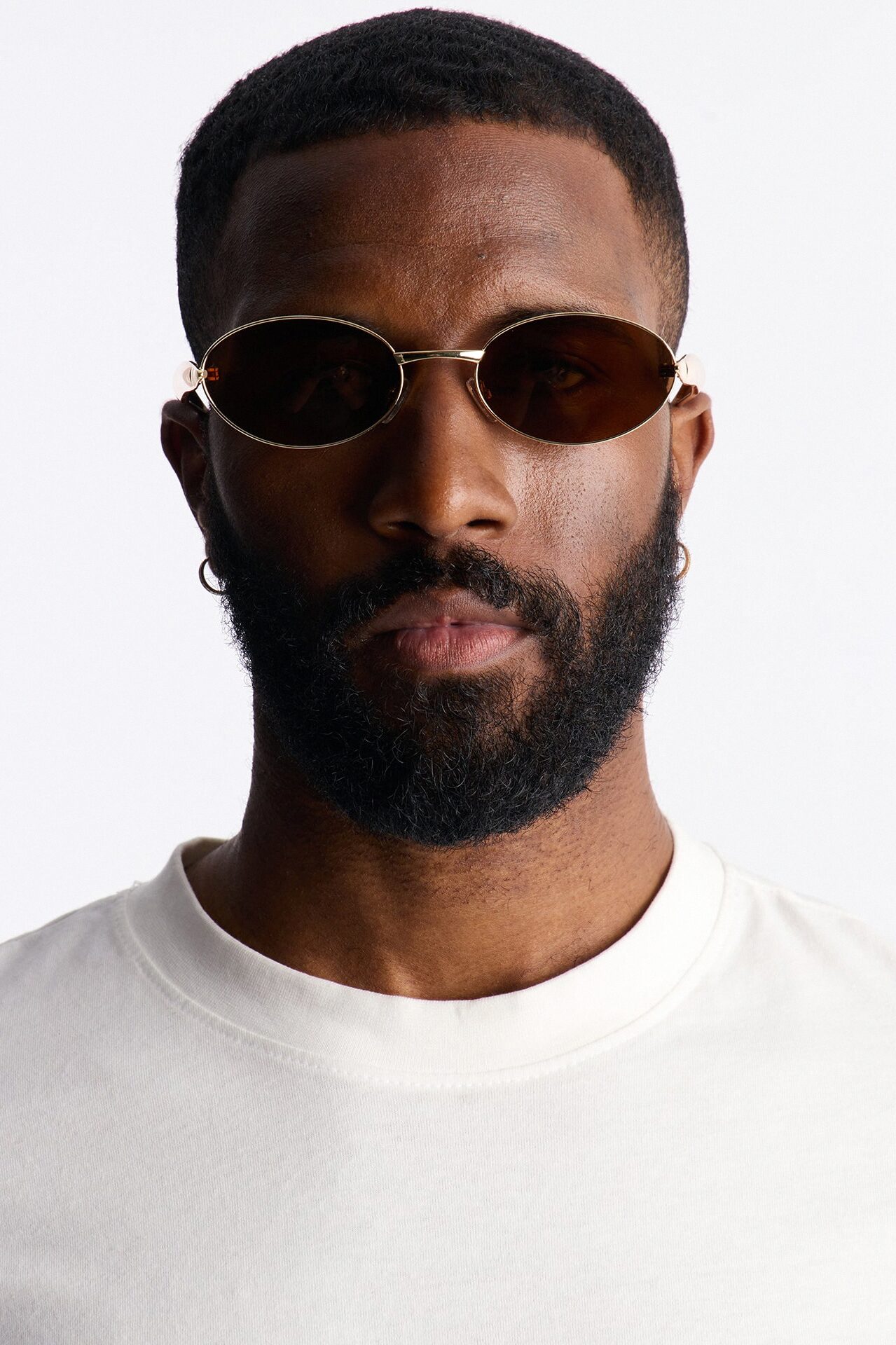 Vintage Oval Polished Metal Sunglasses - Gold/Brown