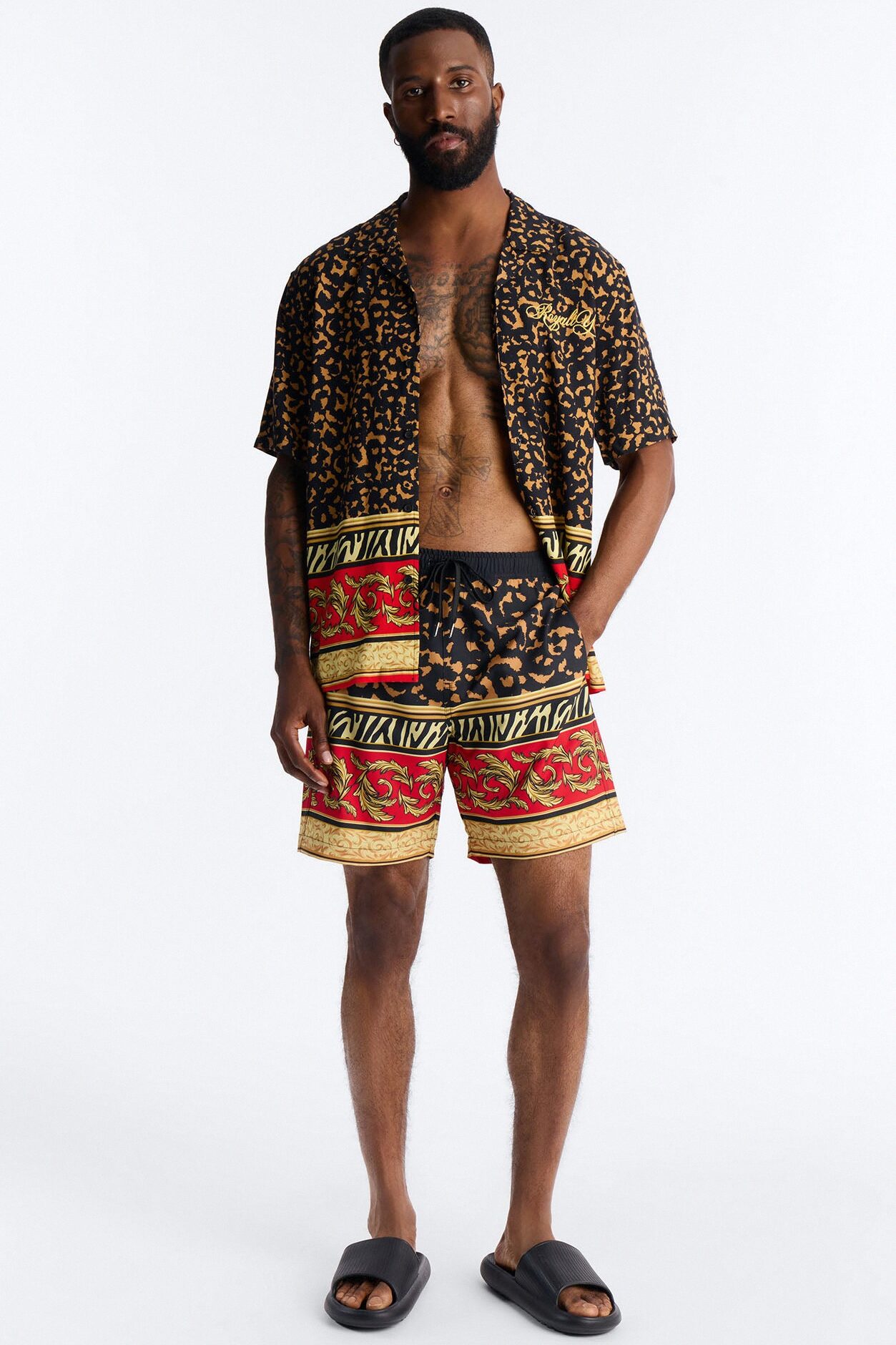 Animal Instincts Paneled Swim Trunk 7″ - Leopard