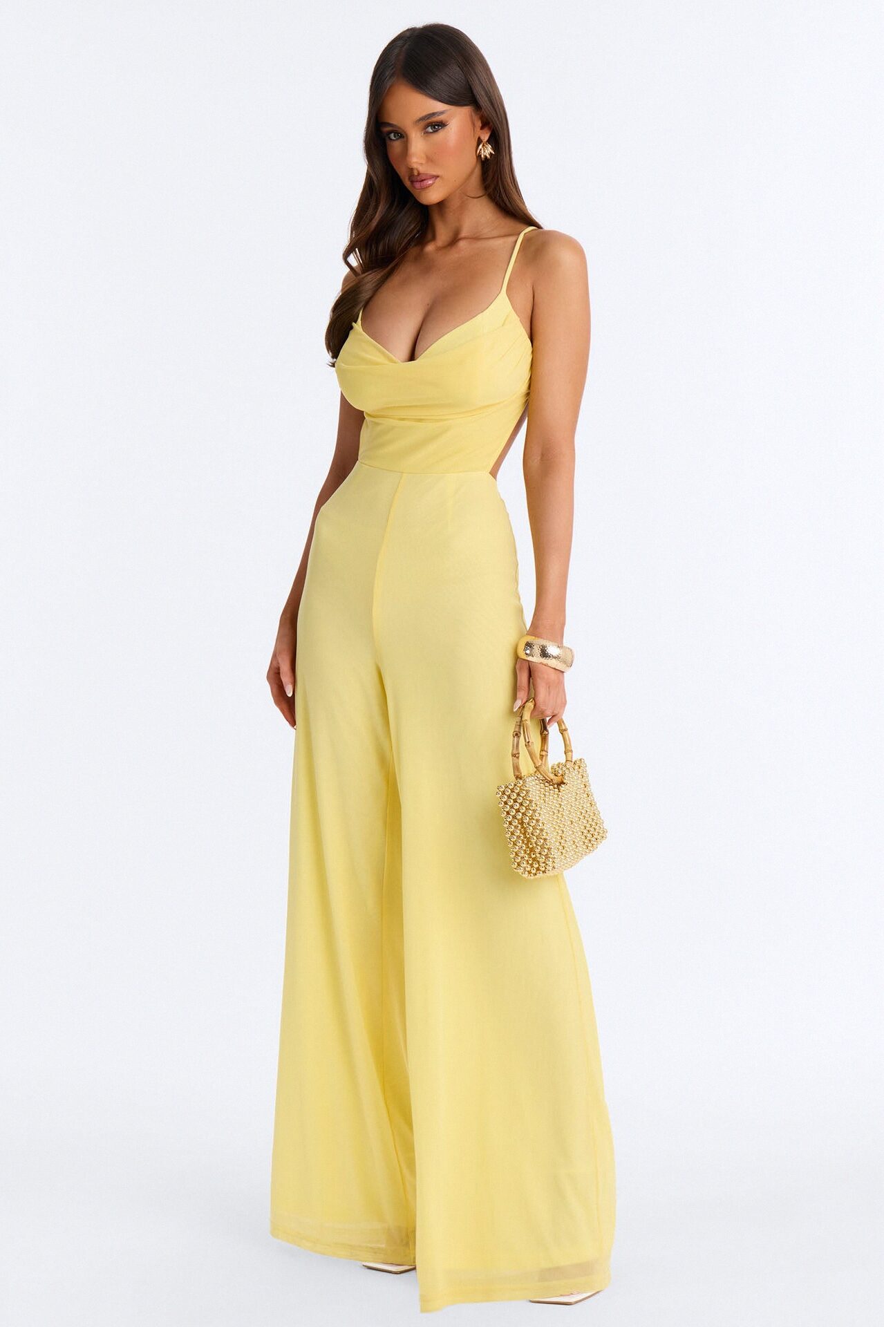 Maria Mesh Wide Leg Jumpsuit - Yellow