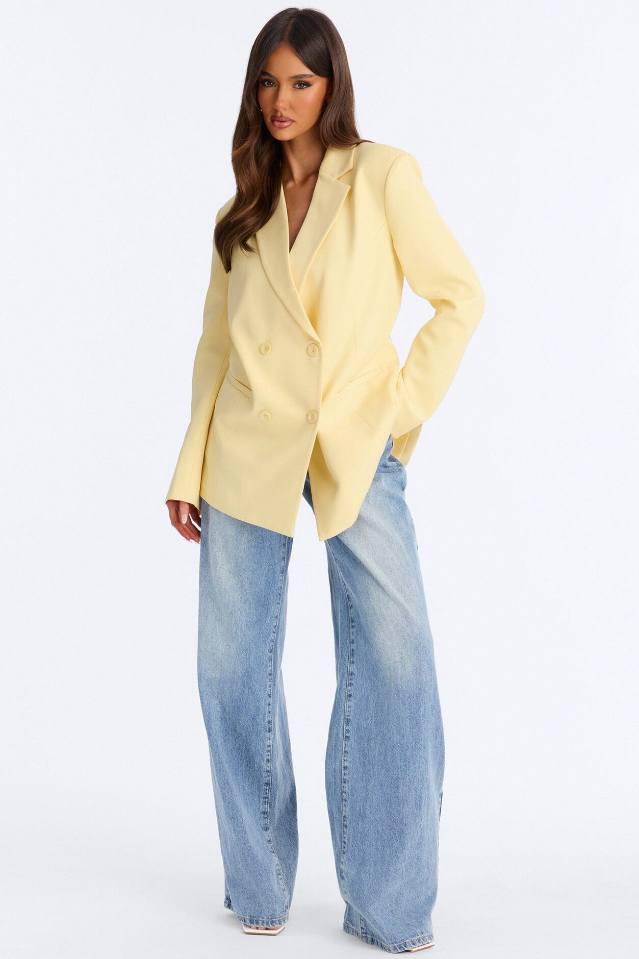 Big Goals Double Breasted Oversized Blazer - Butter Yellow