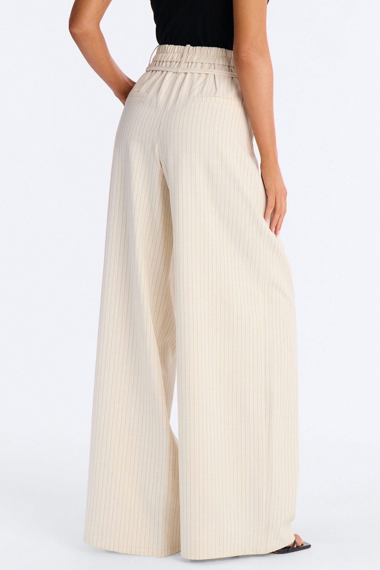Old Money Feel Pinstripe Belted Trouser Pant 33″ - Beige