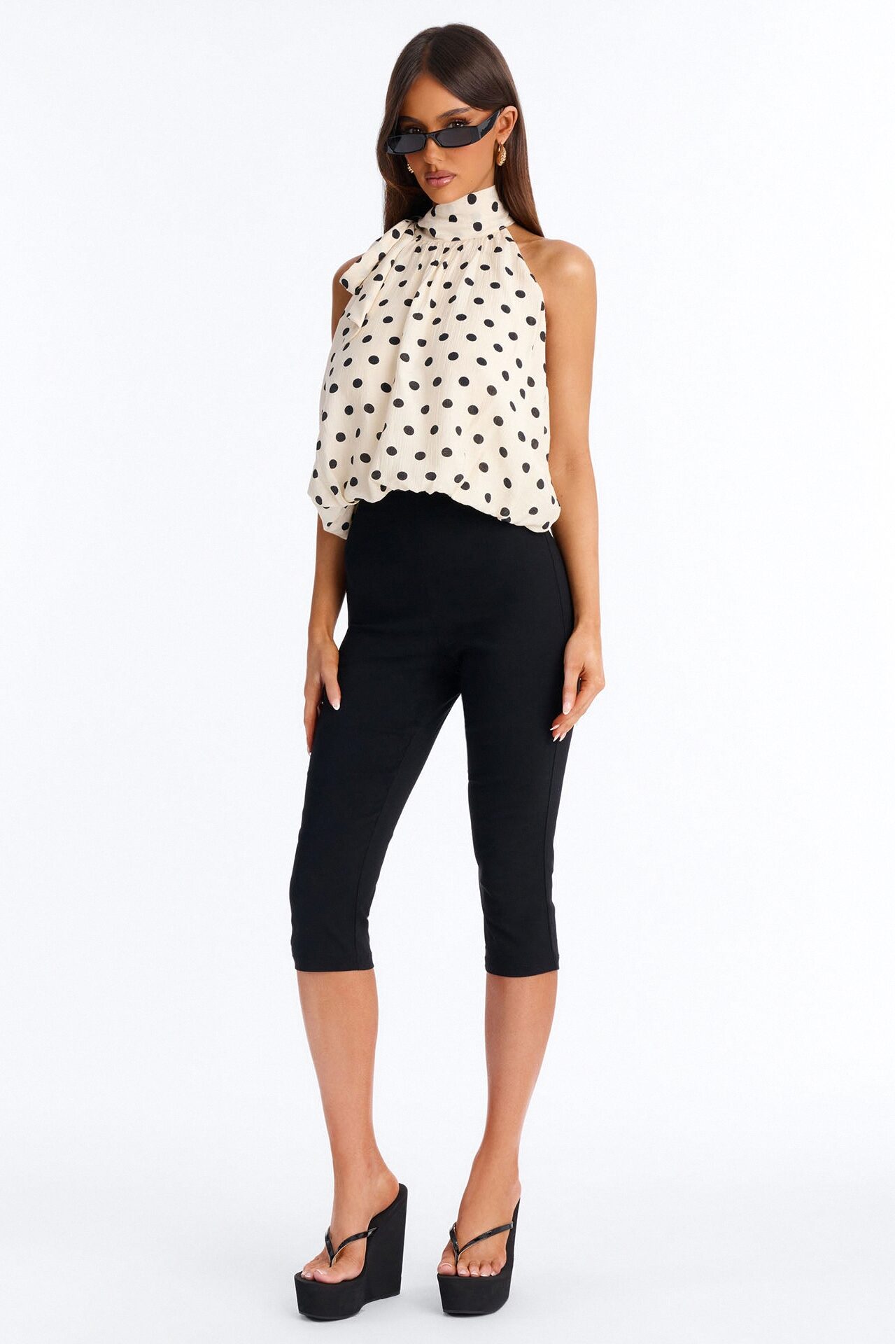 Retro Chic Mock Neck Polka Dot Airflow Top - Cream/combo