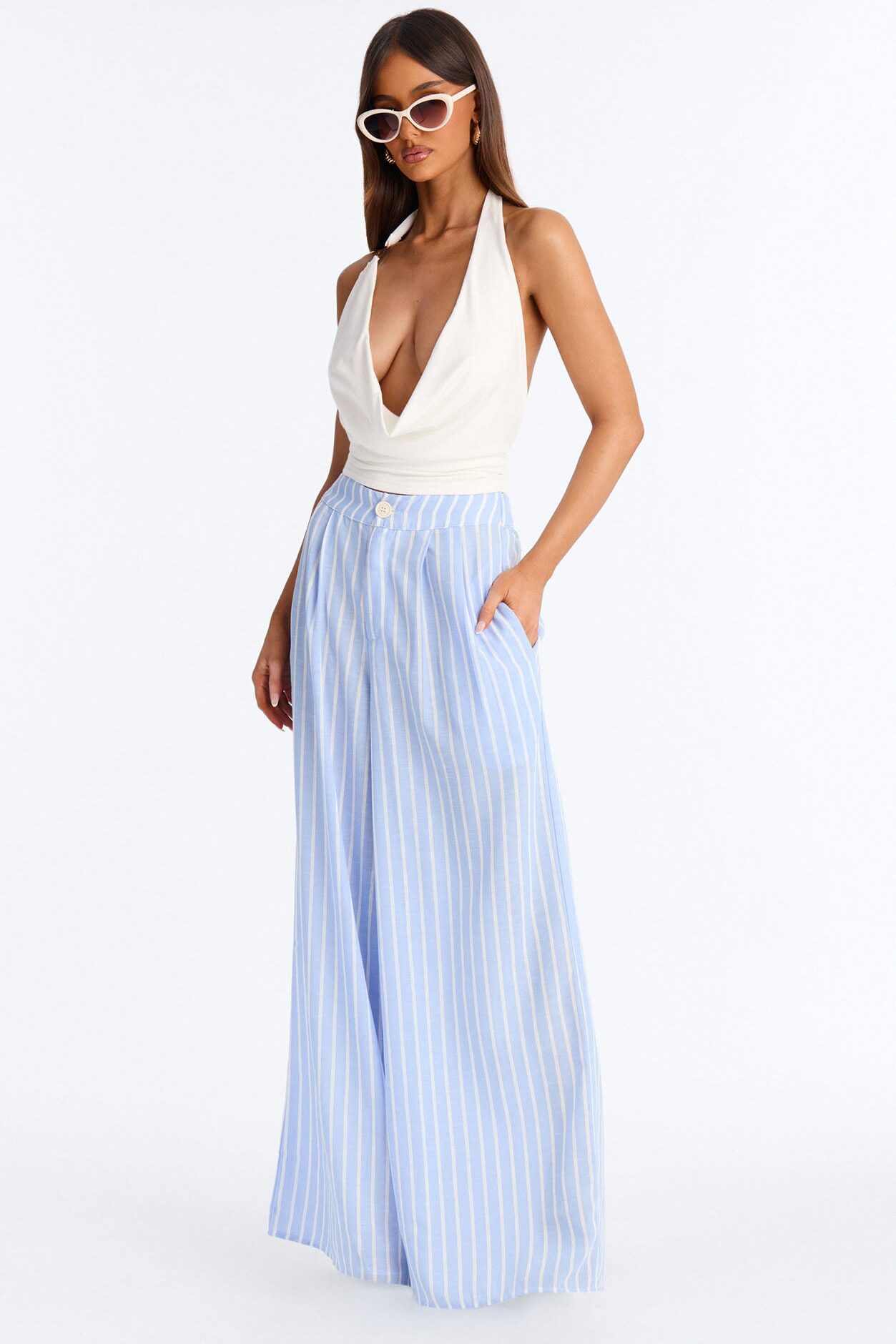 Ella Striped Linen Pant - Blue