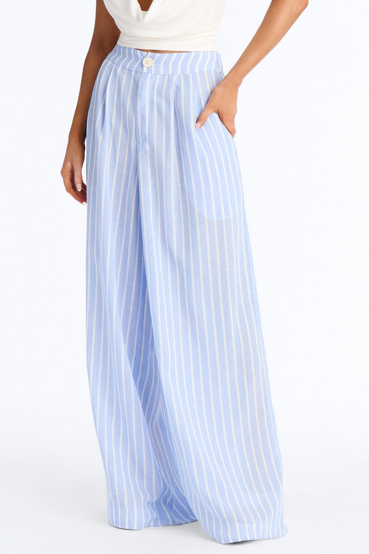 Ella Striped Linen Pant - Blue