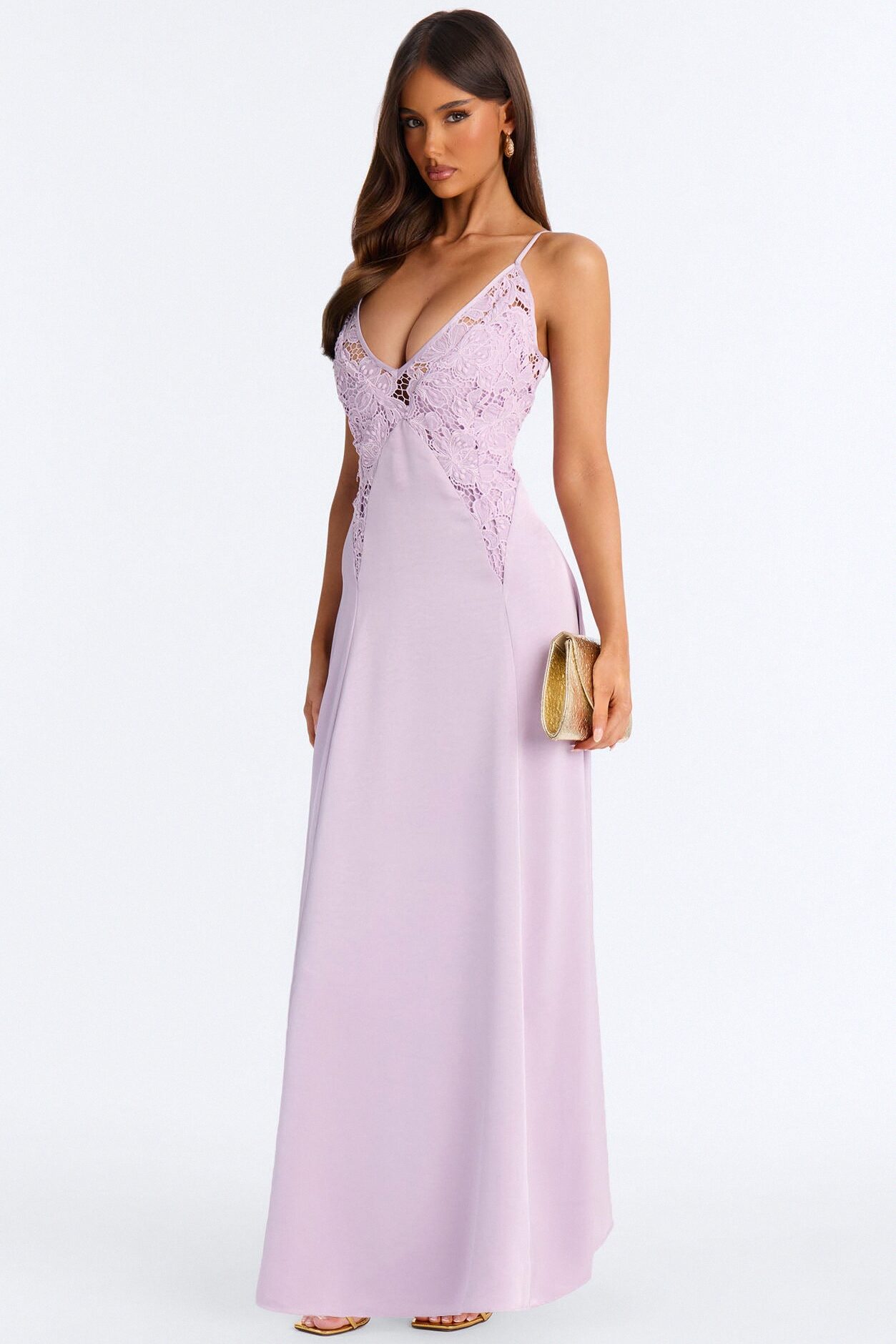Analeigh Lace Satin Maxi Dress - Lavender
