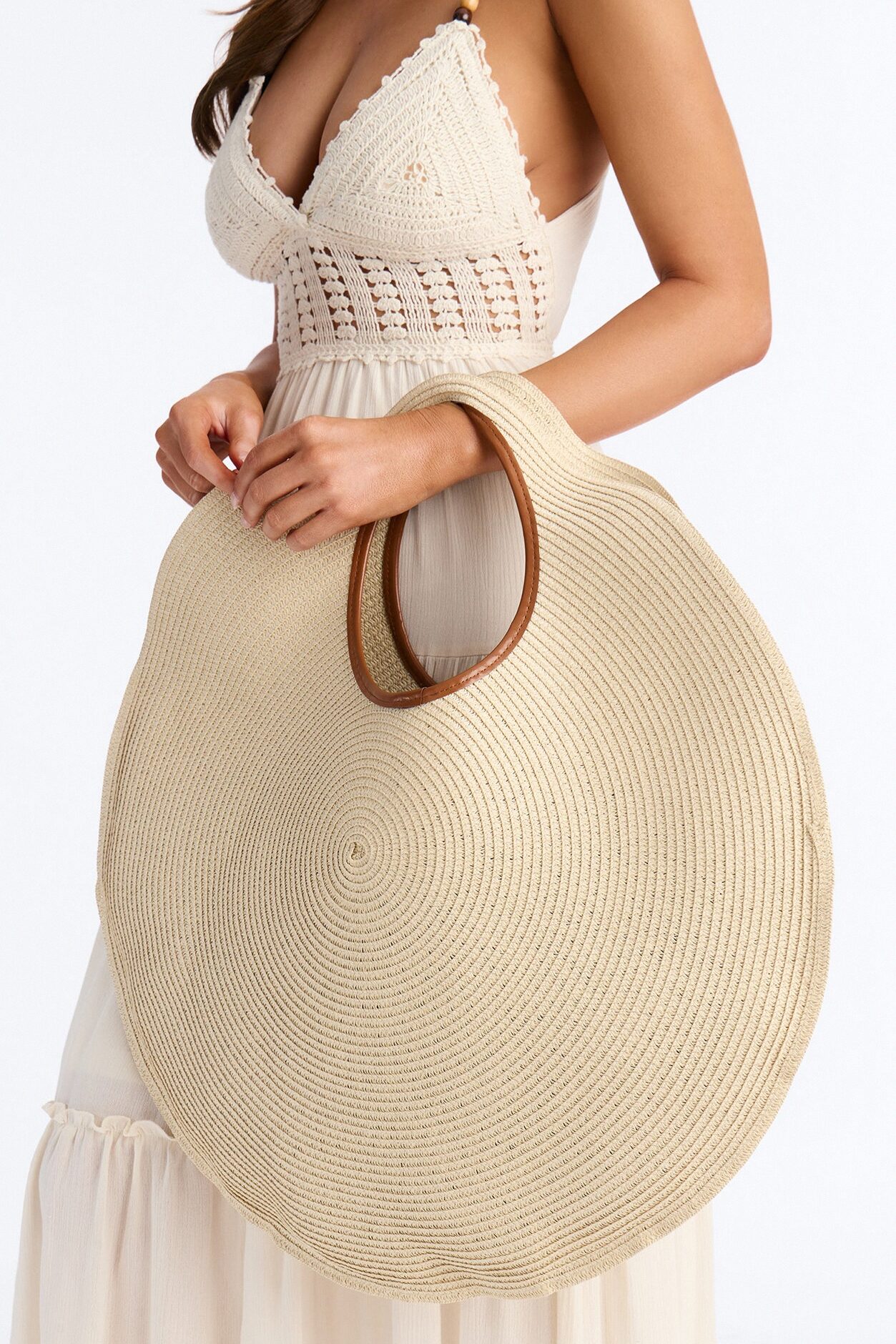 Time Of My Life Oversized Straw Shoulder Handbag - Natural/Combo