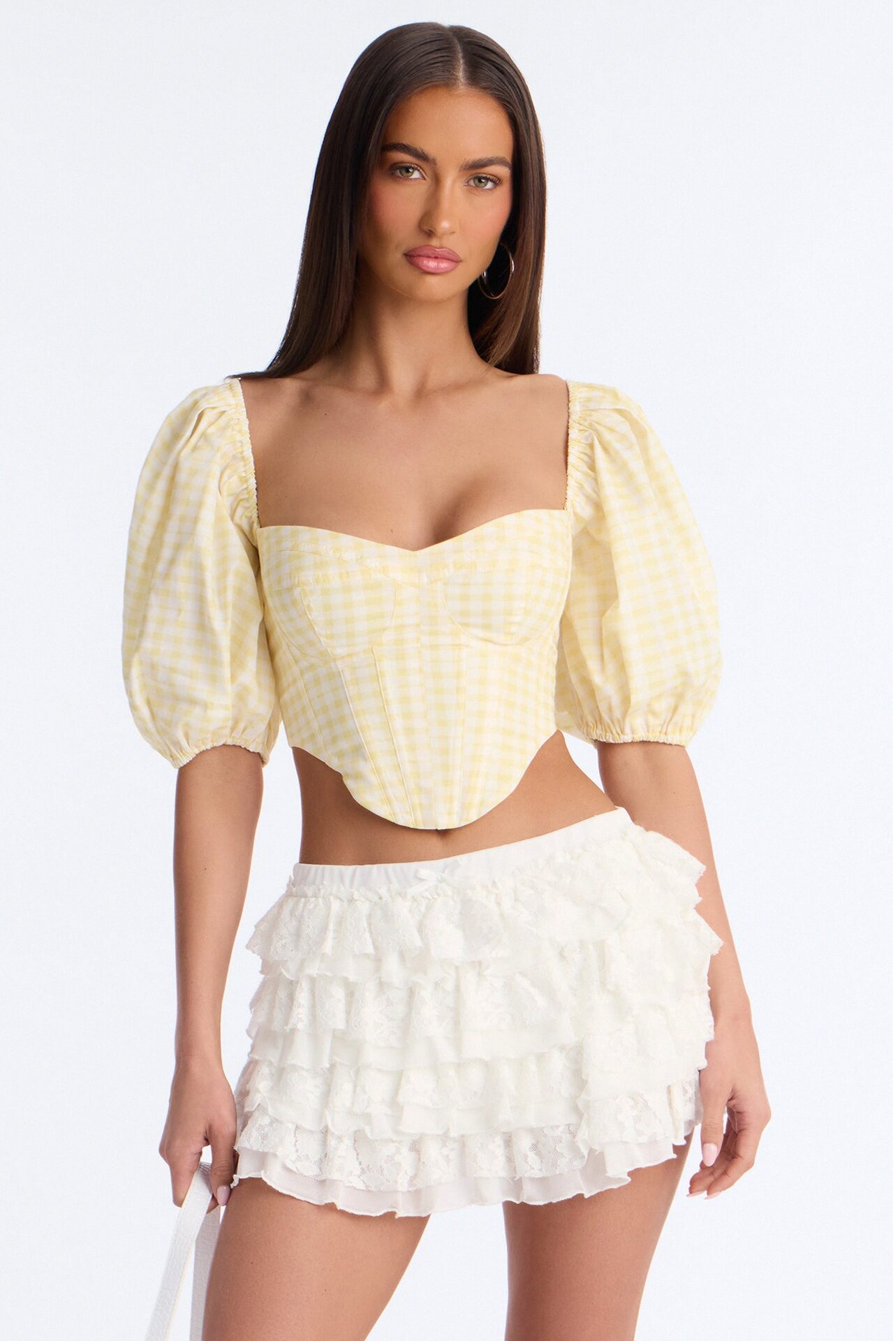Sweet Like This Puff Sleeve Gingham Corset - Yellow/combo