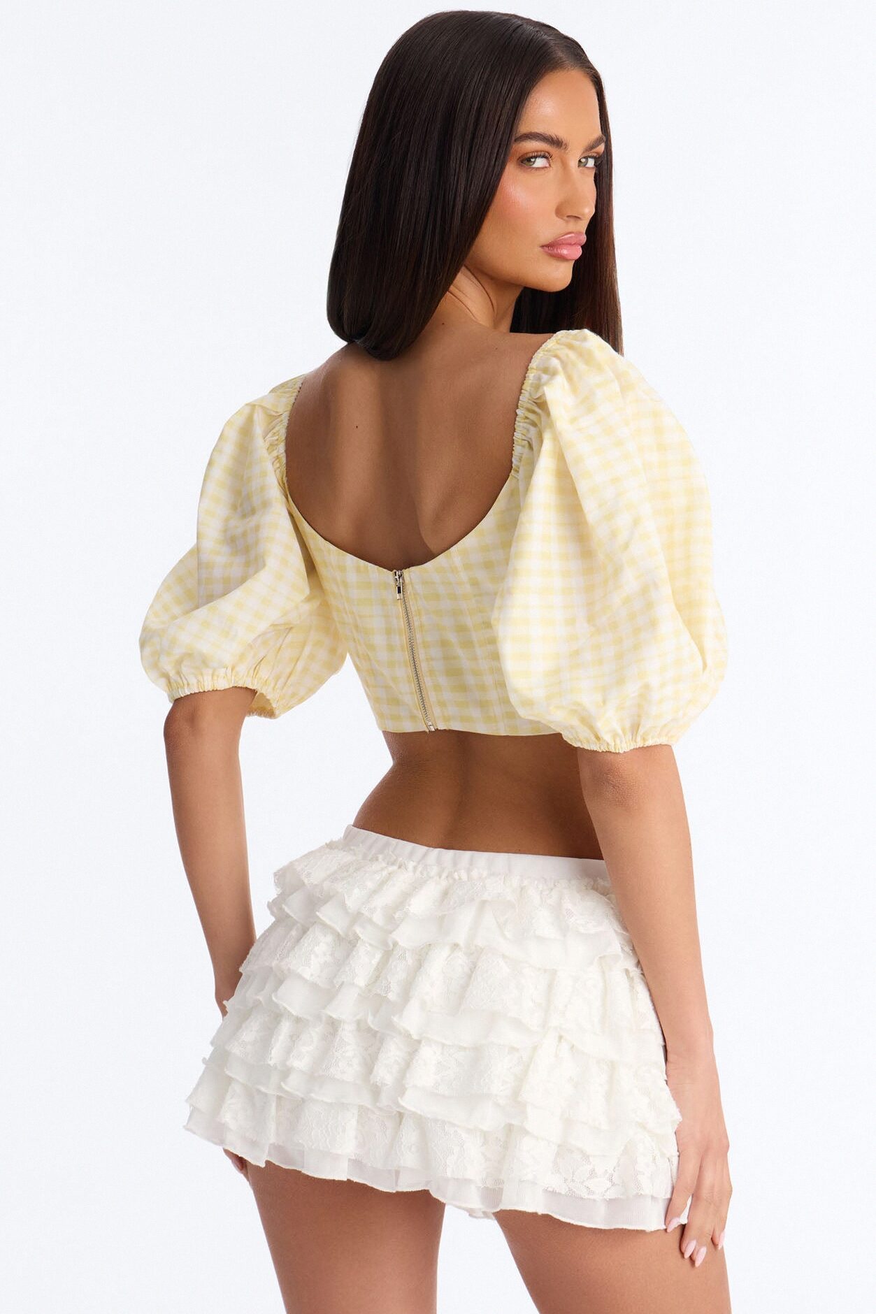 Sweet Like This Puff Sleeve Gingham Corset - Yellow/combo