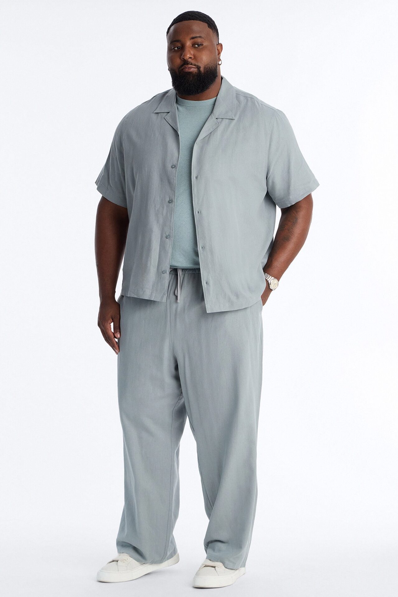 Bahamas Linen Baggy Pull On Pants - Slate Blue