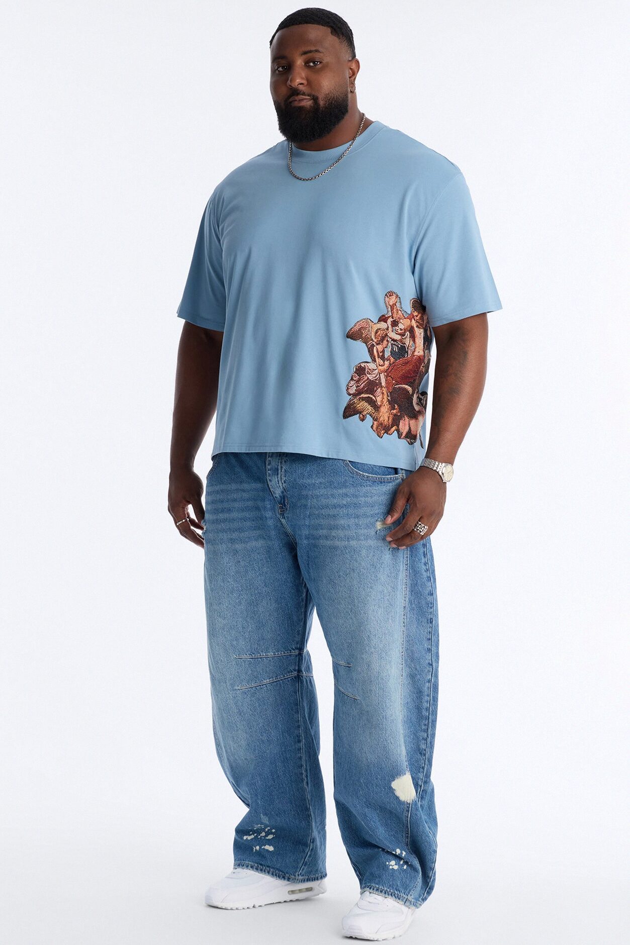 Angelic Presence Tapestry Oversized Short Sleeve Tee - Blue
