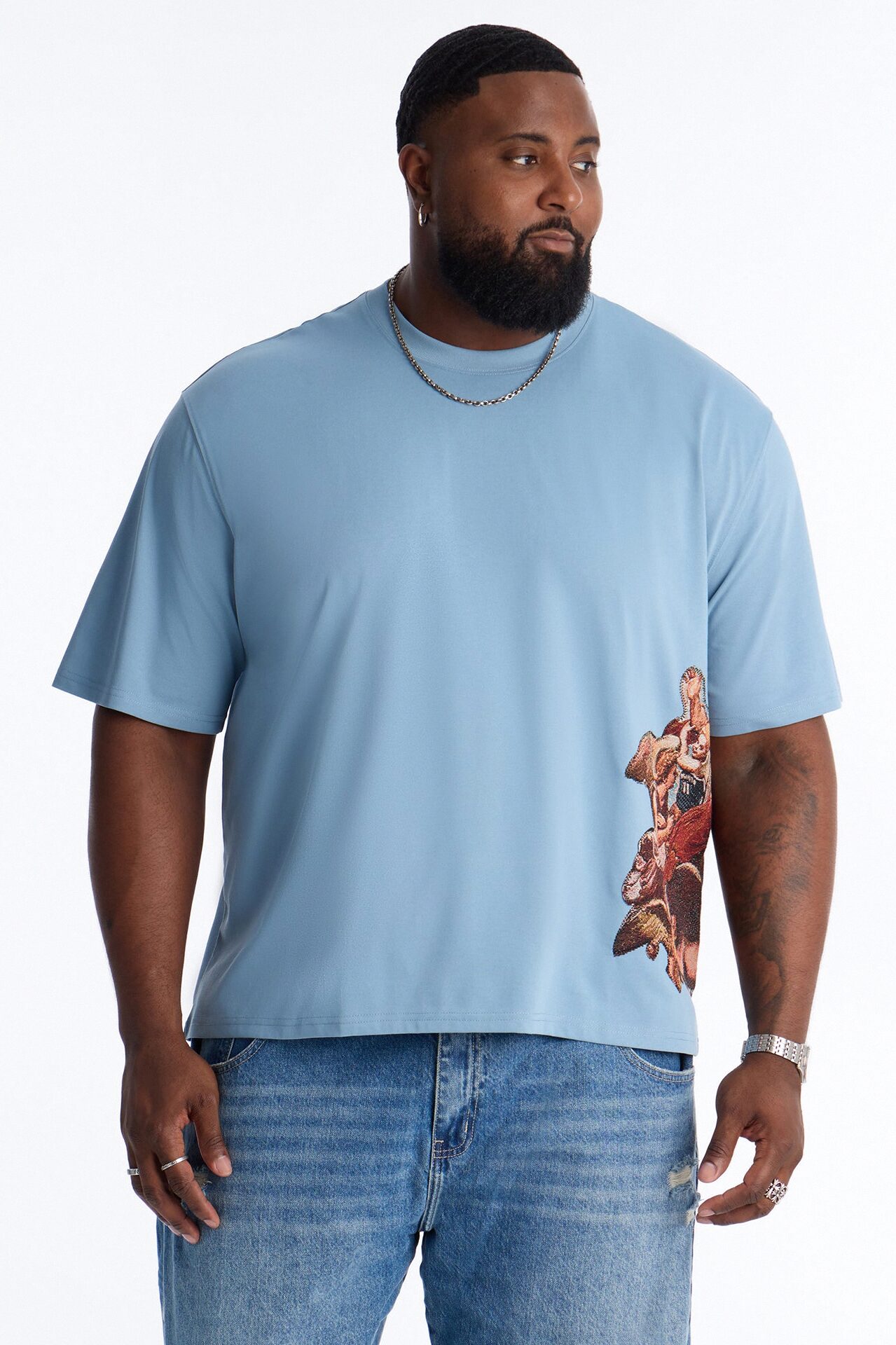 Angelic Presence Tapestry Oversized Short Sleeve Tee - Blue