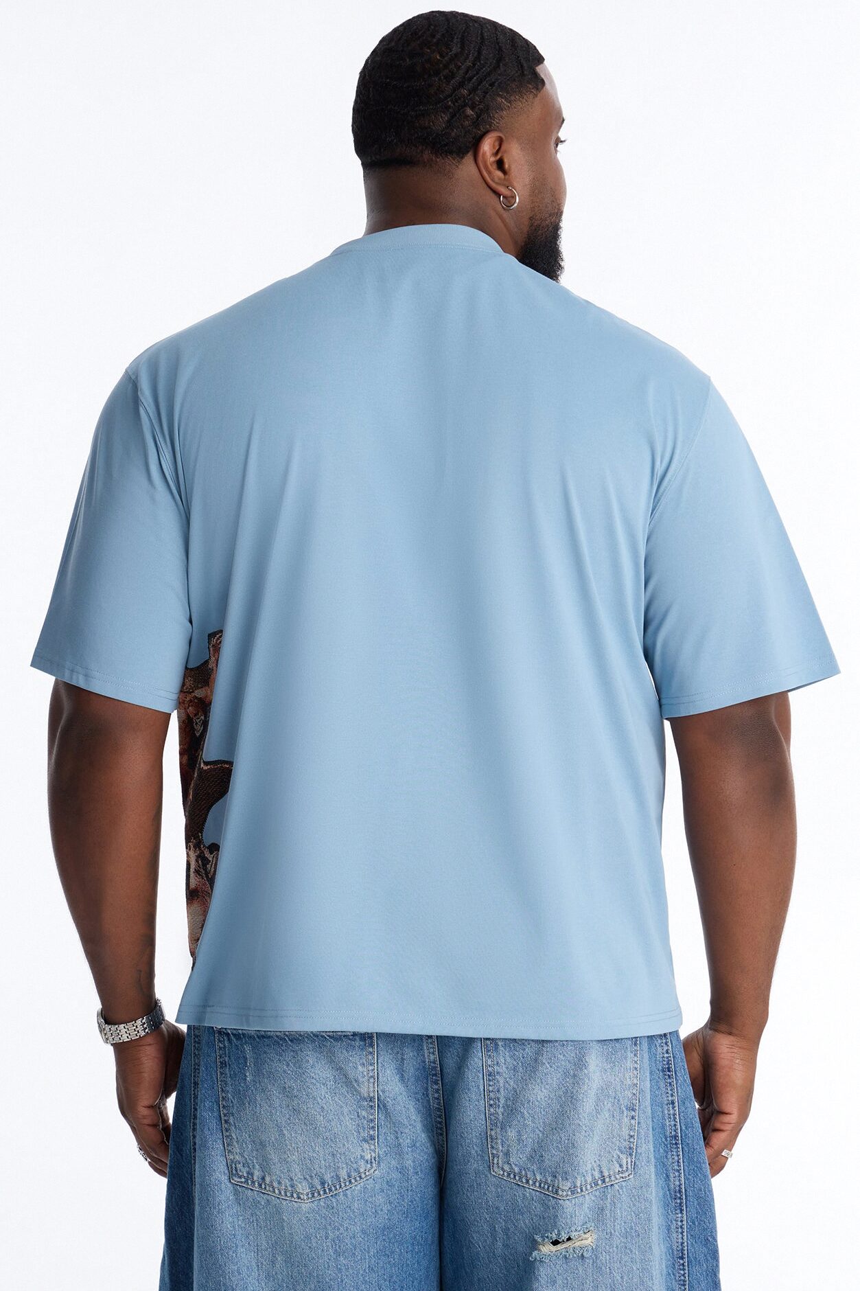 Angelic Presence Tapestry Oversized Short Sleeve Tee - Blue