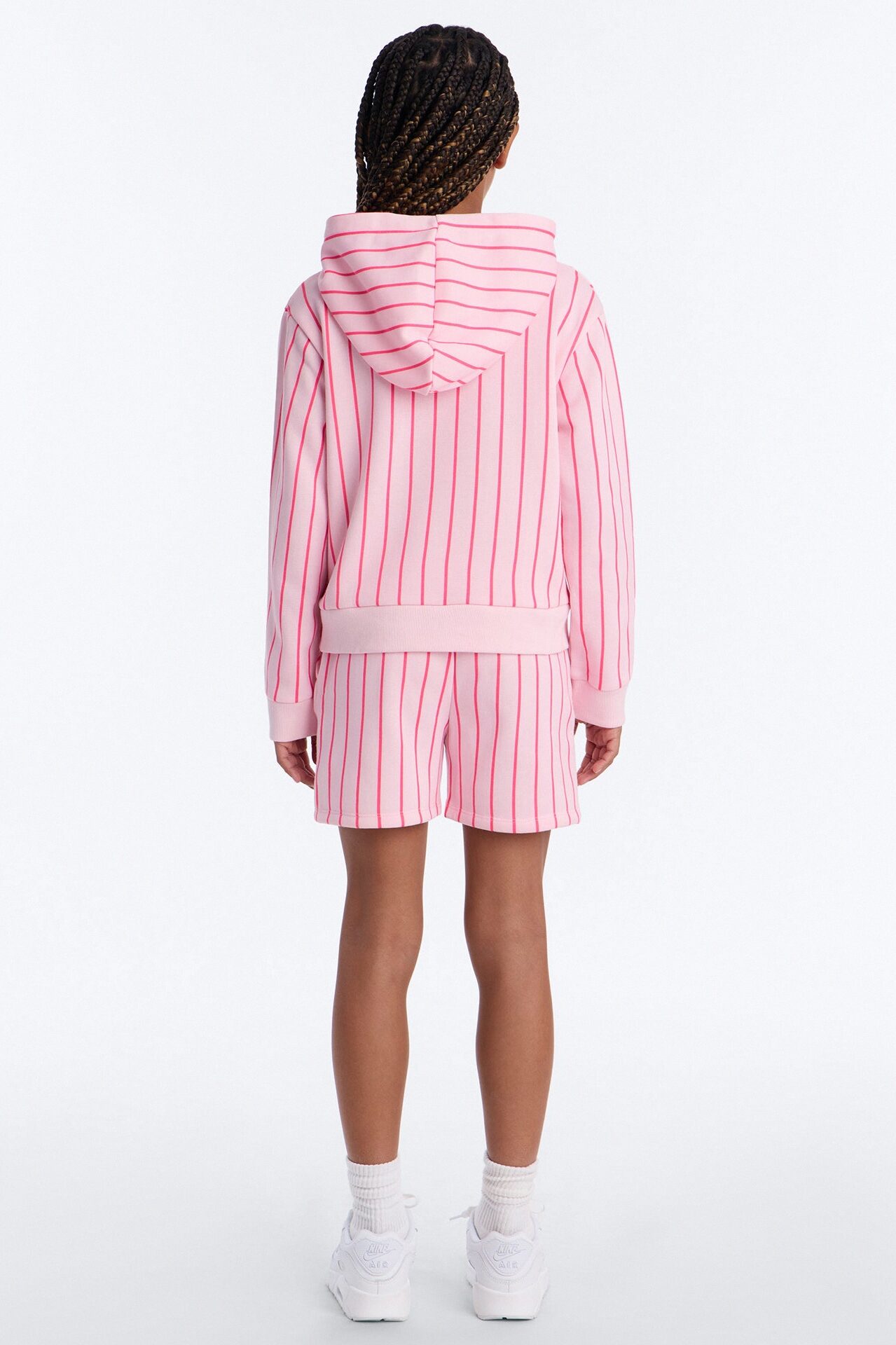 Mini Positive Vibes Striped Hoodie And Short Set - Pink/combo