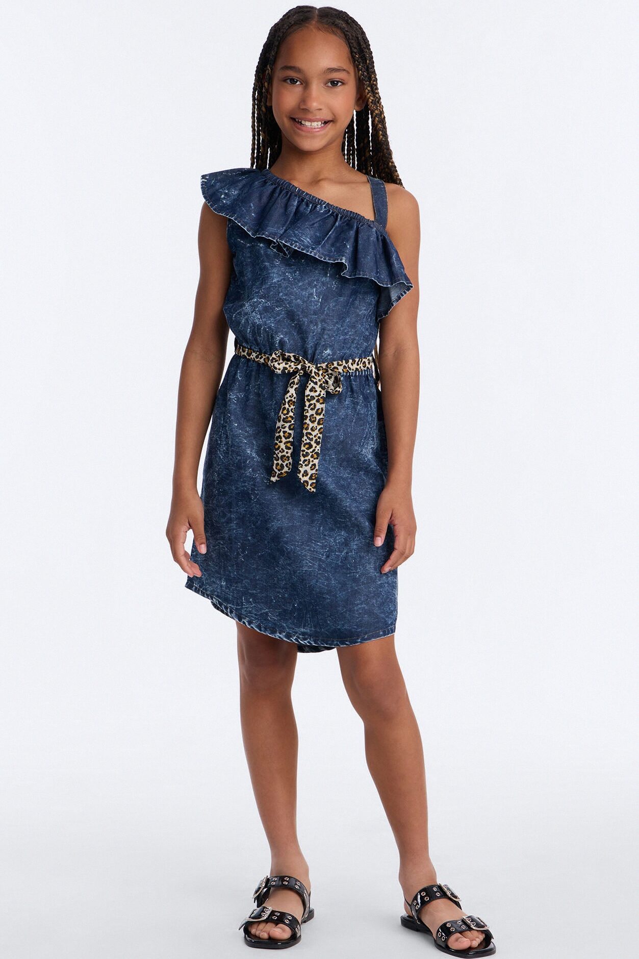 Mini Let's Celebrate One Shoulder Dress - Dark Wash