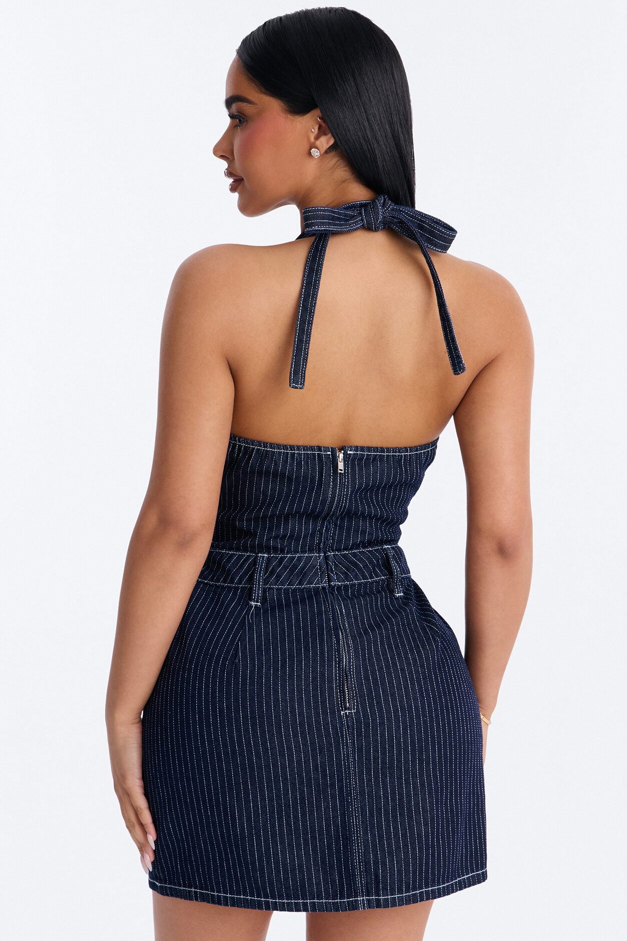 Alexa Halter Denim Mini Dress - Dark Wash