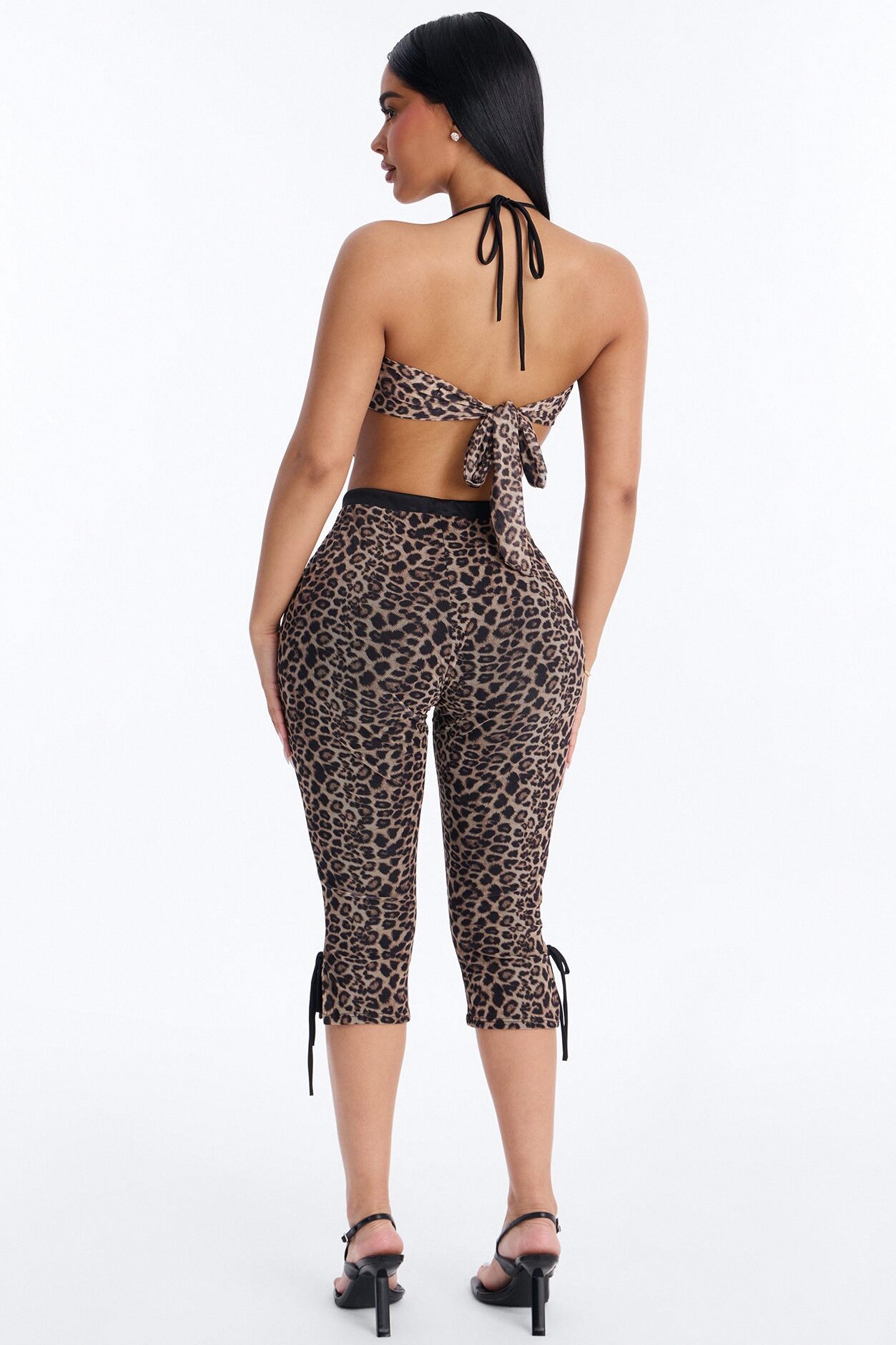 Follow Me Leopard Mesh Capri Set - Brown Combo