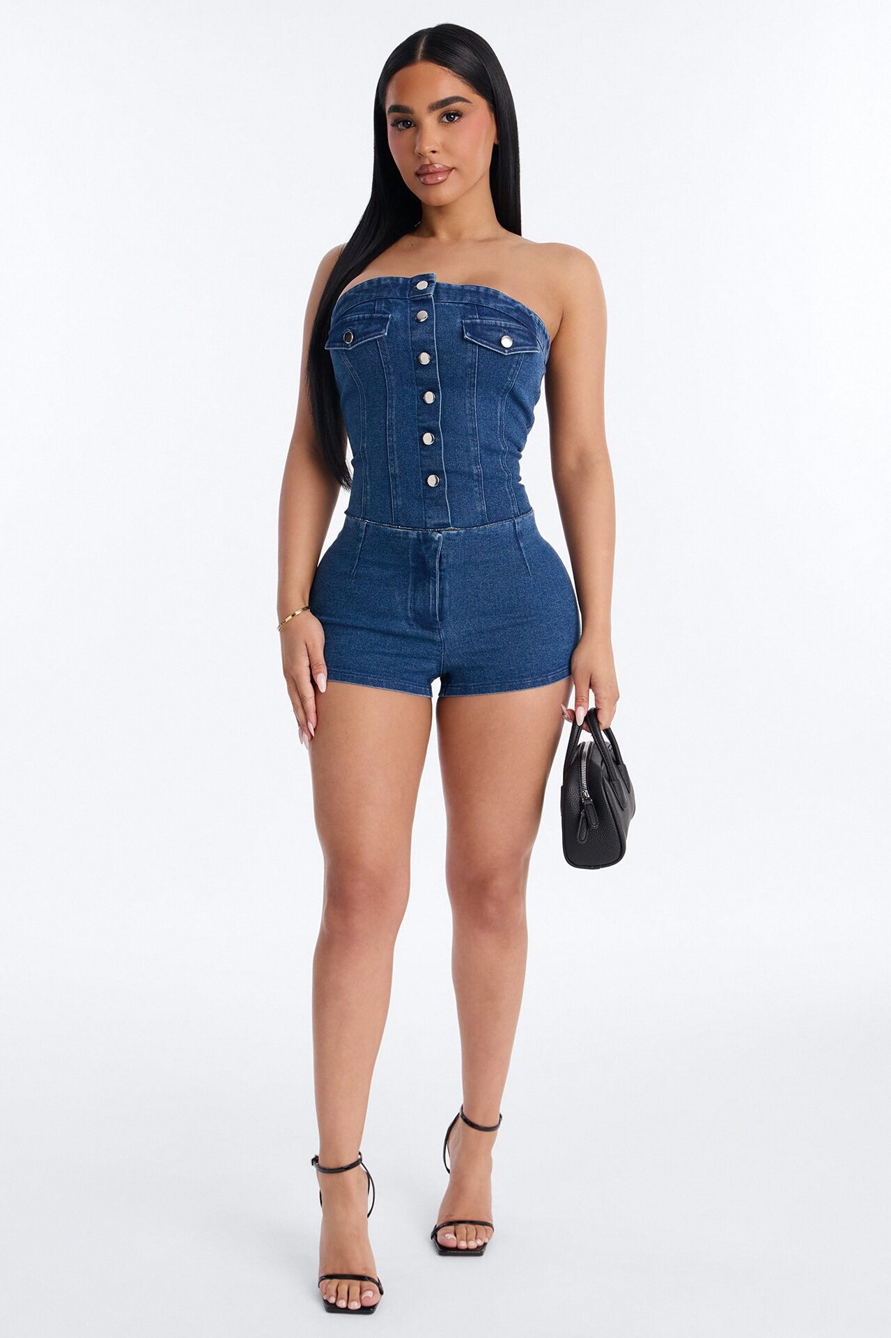 Violetta Denim Corset Micro Short Set - Blue Wash