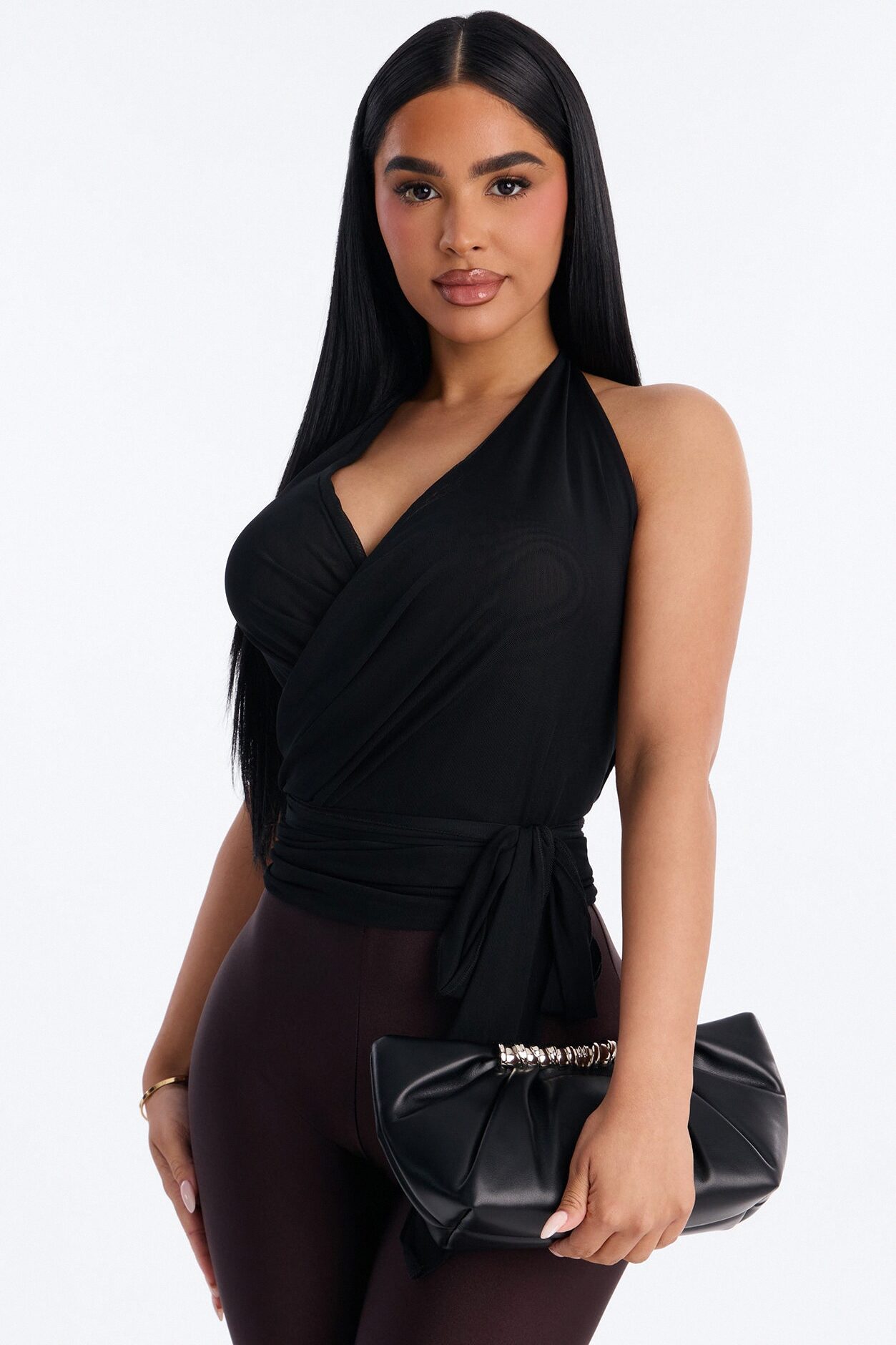 Cece Faux Leather Hardware Clutch - Black