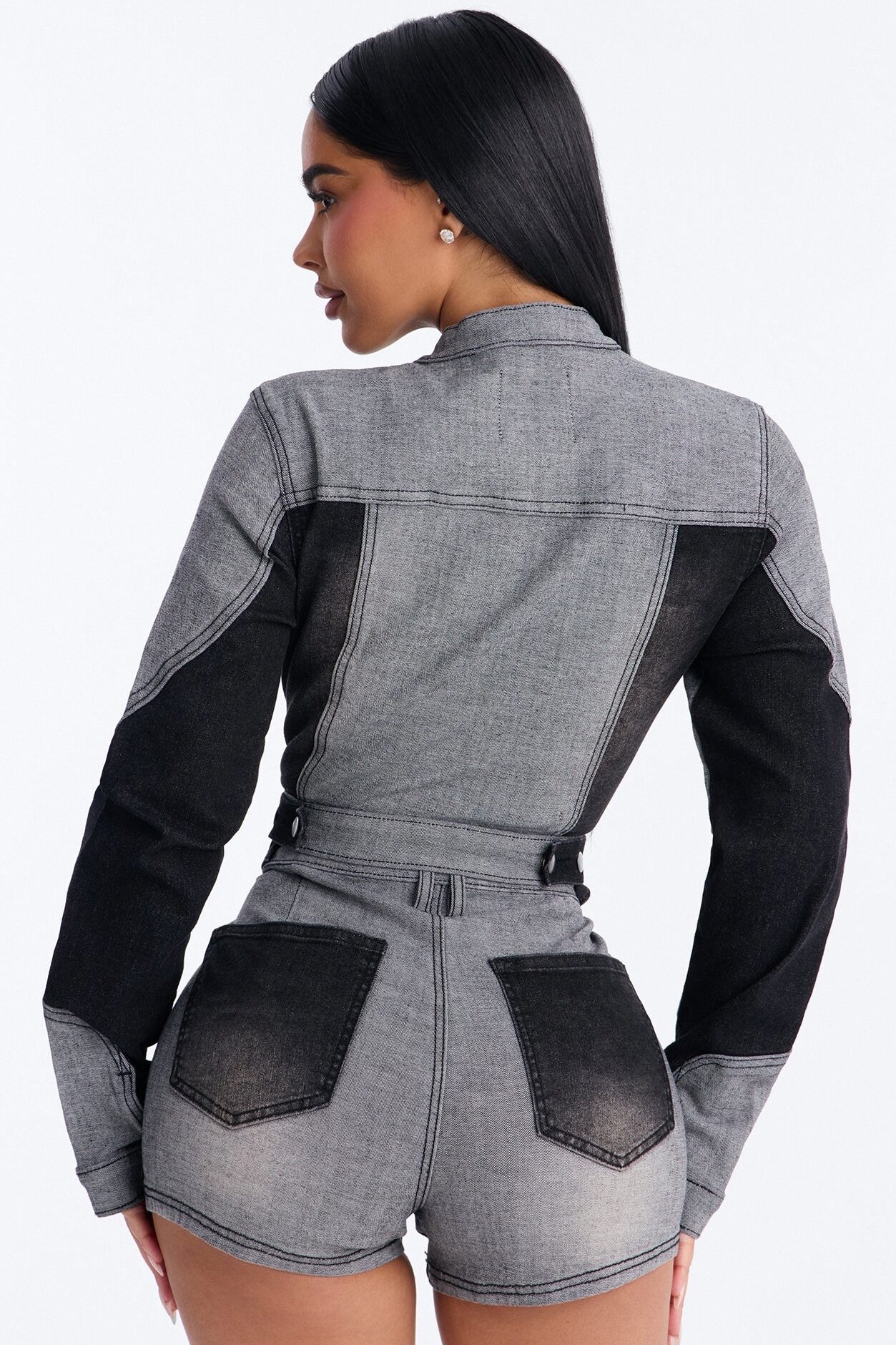 Montero Two Tone Denim Moto Jacket - Grey/Black
