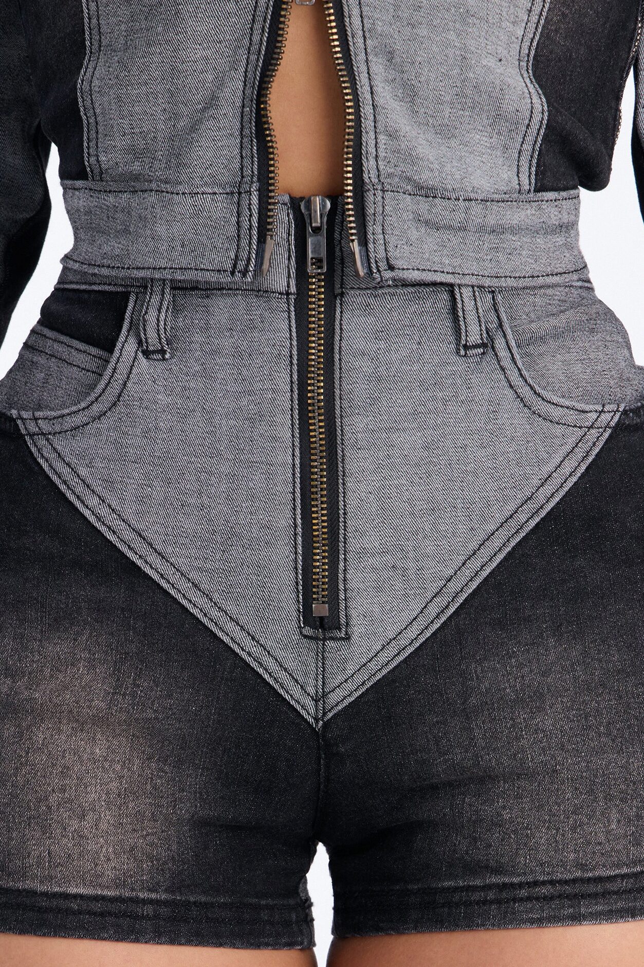 Montero Two Tone Denim Shorts - Grey/Black