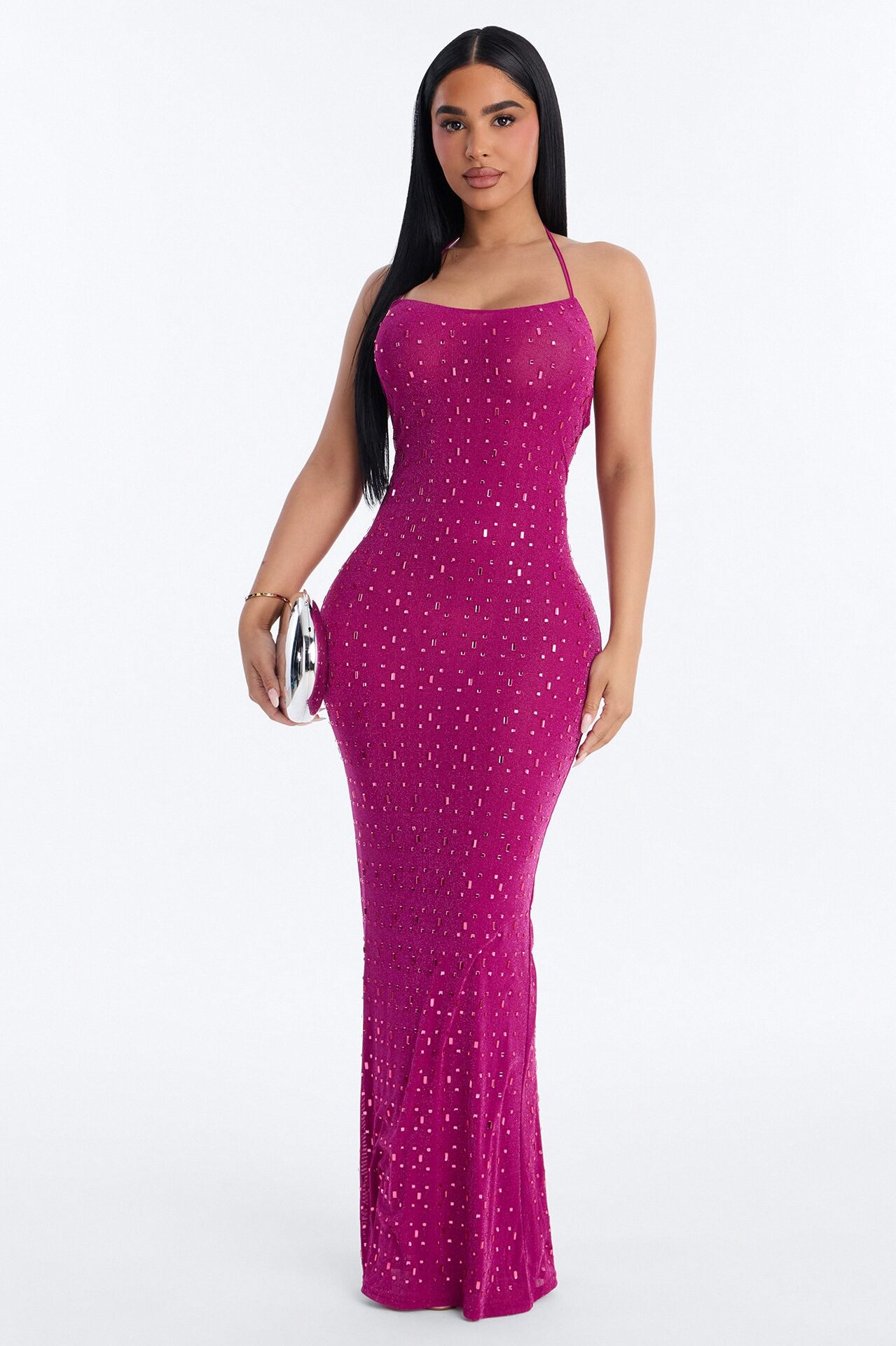 Dangerously Divine Rhinestone Maxi Dress - Magenta