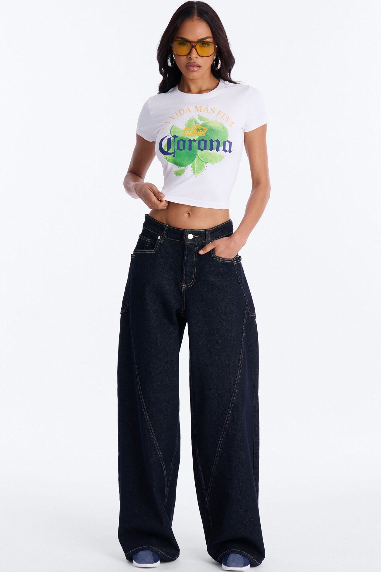 Corona Collection Rhinestone Baby Tee - White