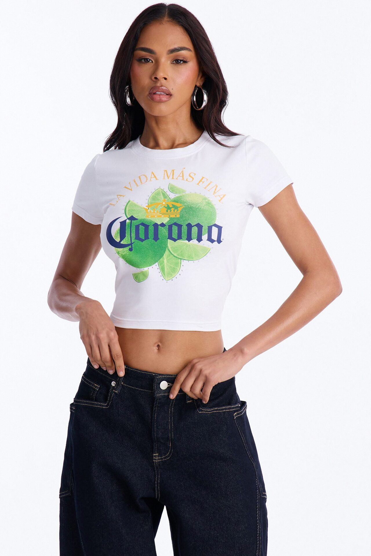 Corona Collection Rhinestone Baby Tee - White