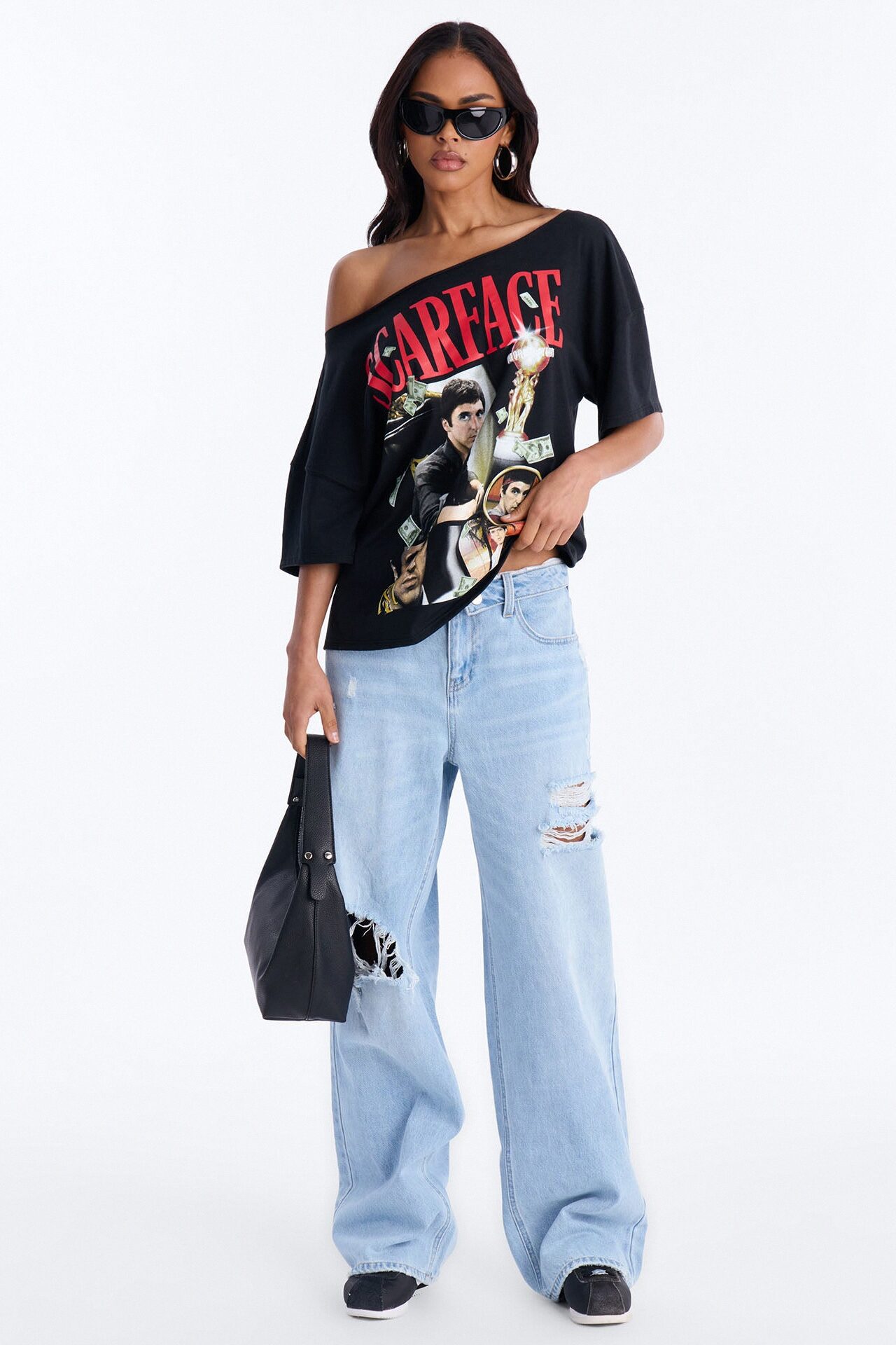 Scarface Off Shoulder Tee - Black