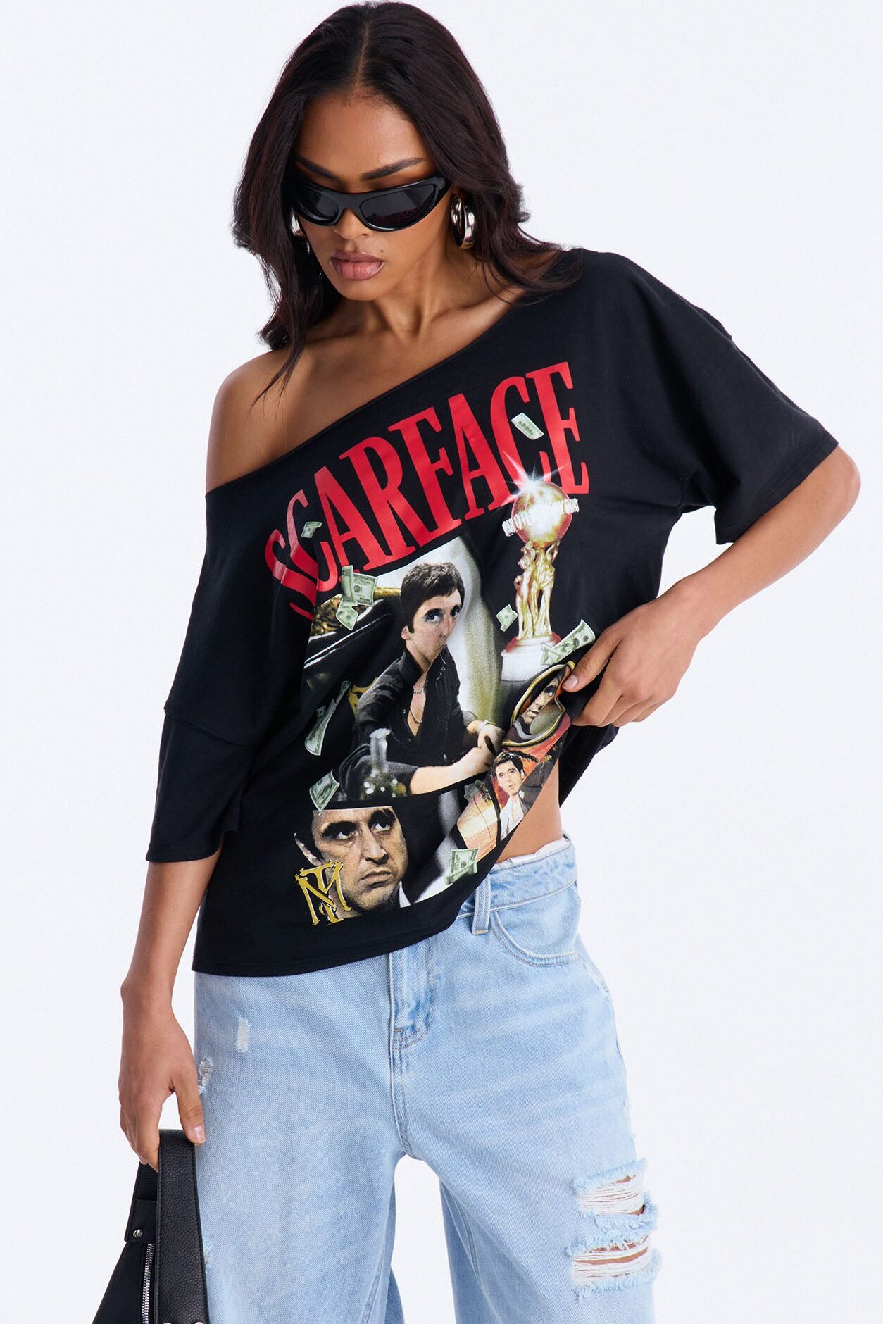 Scarface Off Shoulder Tee - Black