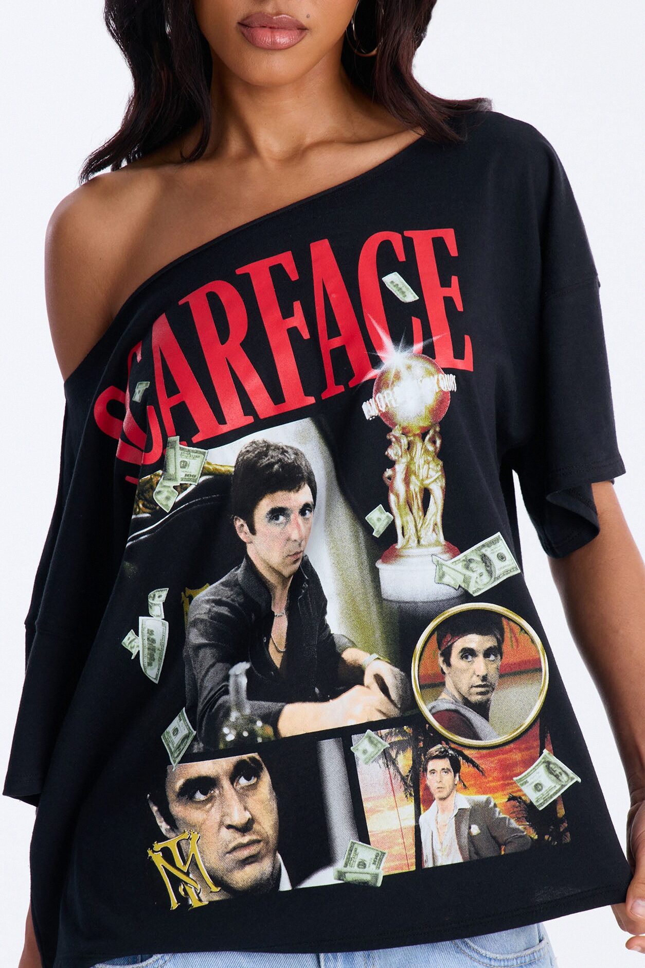 Scarface Off Shoulder Tee - Black