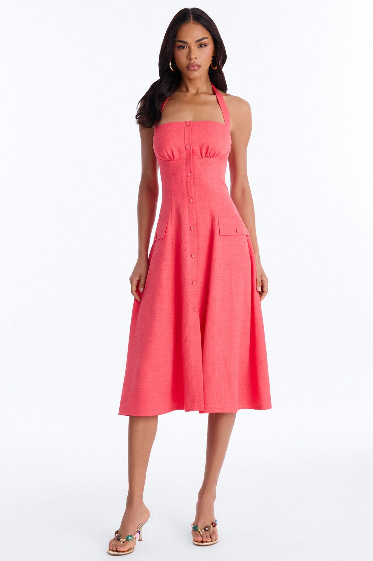 Christine Halter Midi Dress - Coral