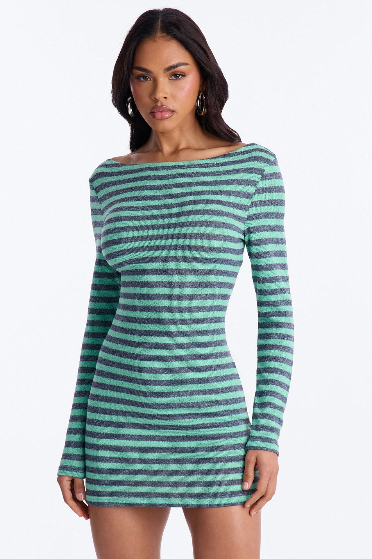Chelly Striped Sweater Micro Mini Dress - Mint/combo