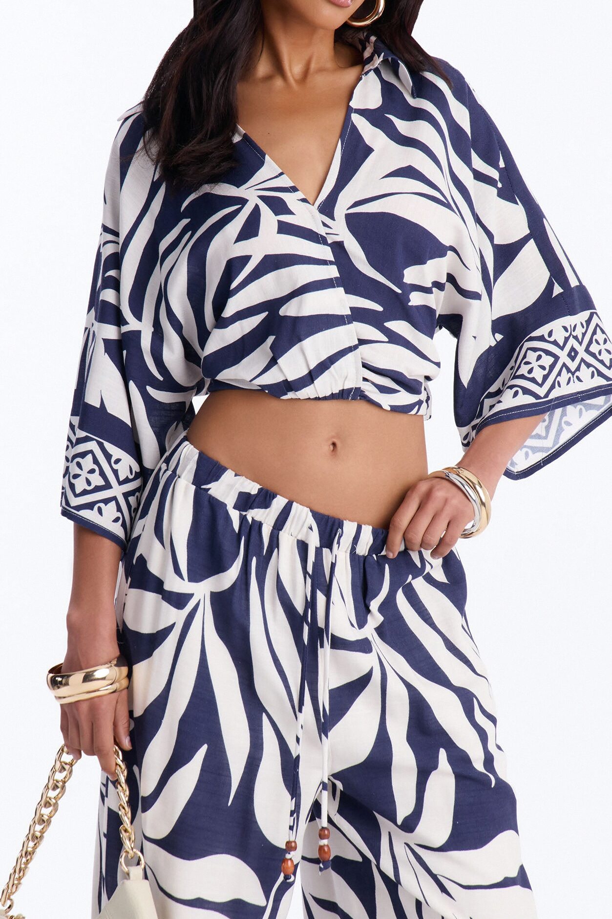 Marissa Linen Floral Pant Set - Navy/combo
