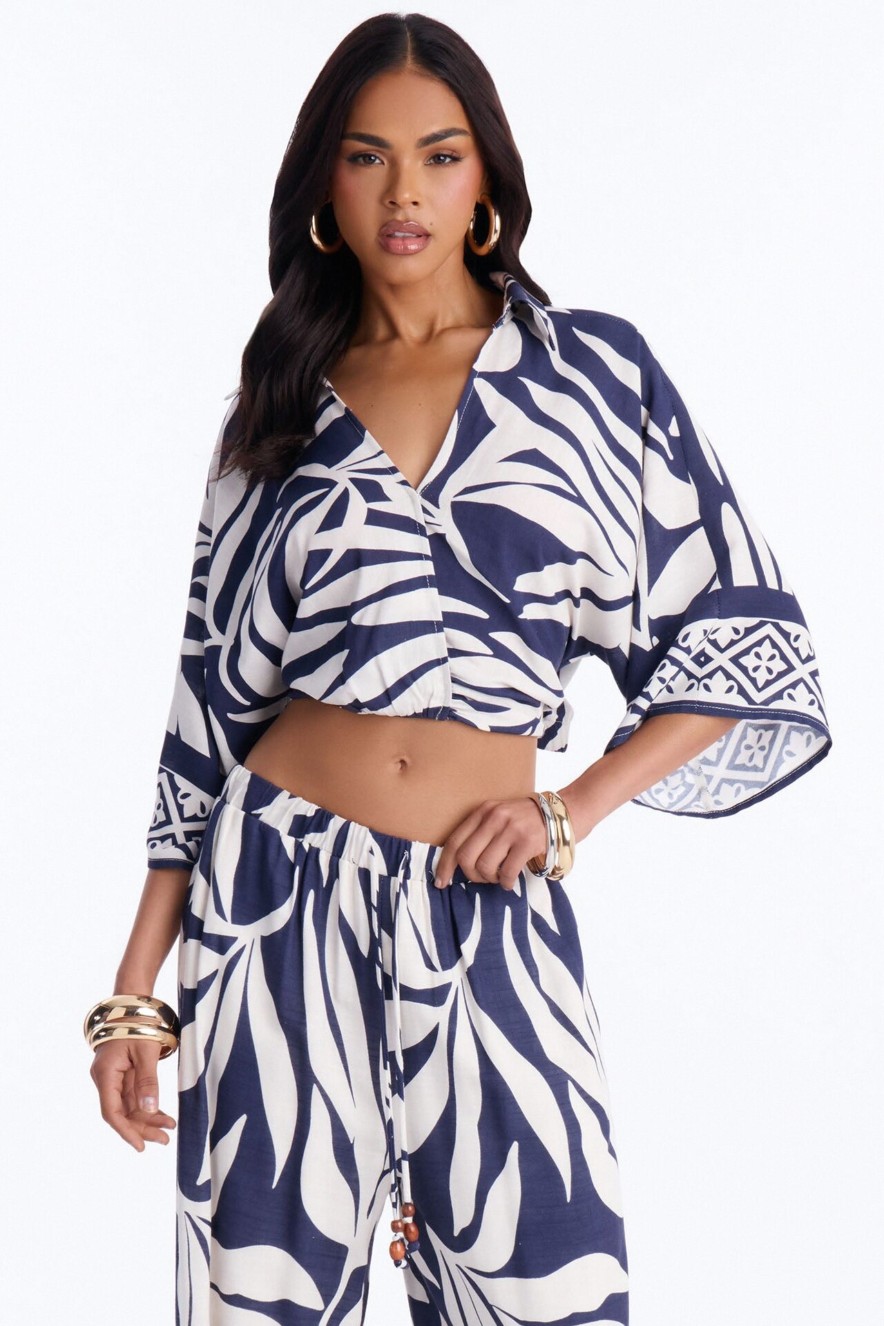 Marissa Linen Floral Pant Set - Navy/combo