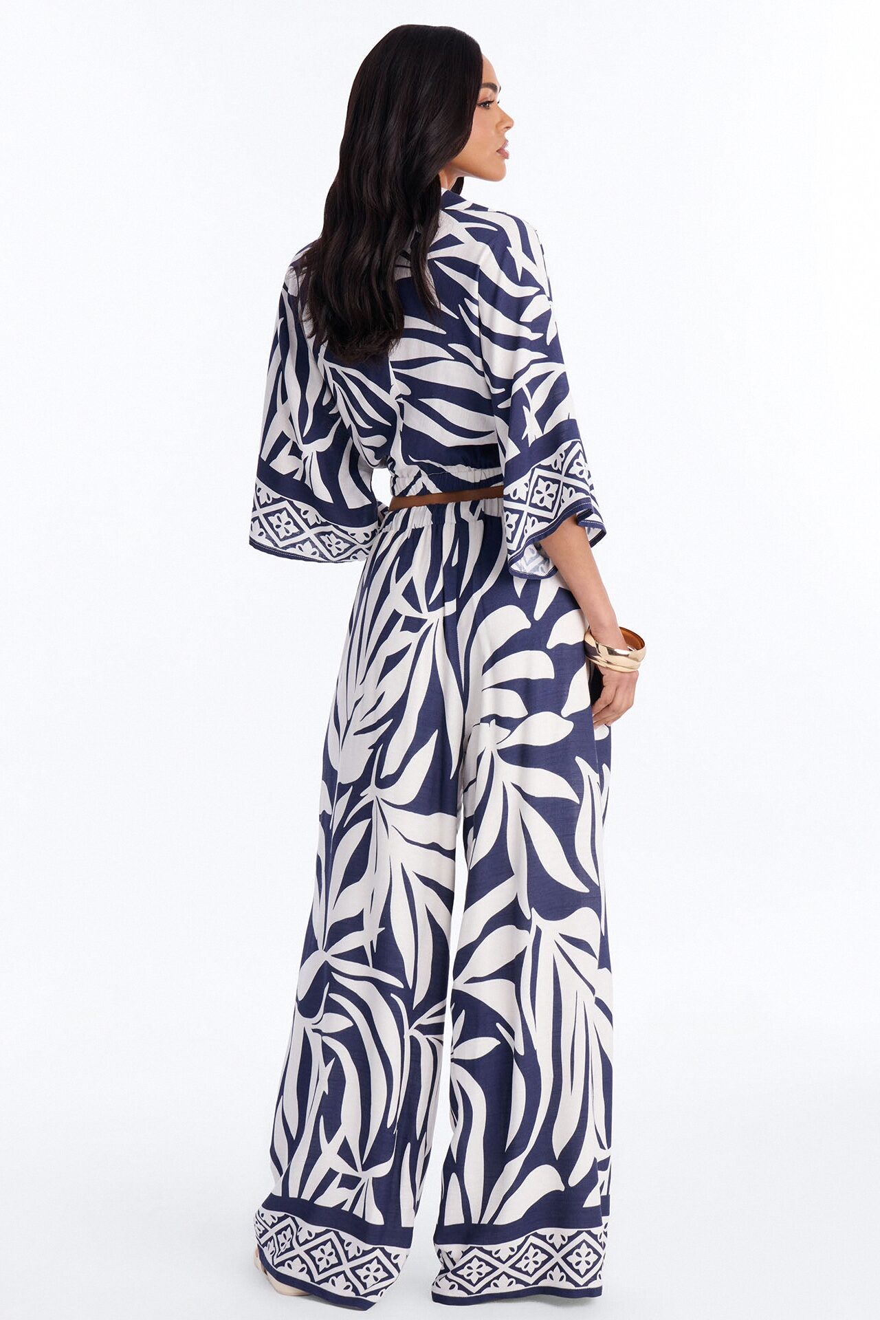 Marissa Linen Floral Pant Set - Navy/combo